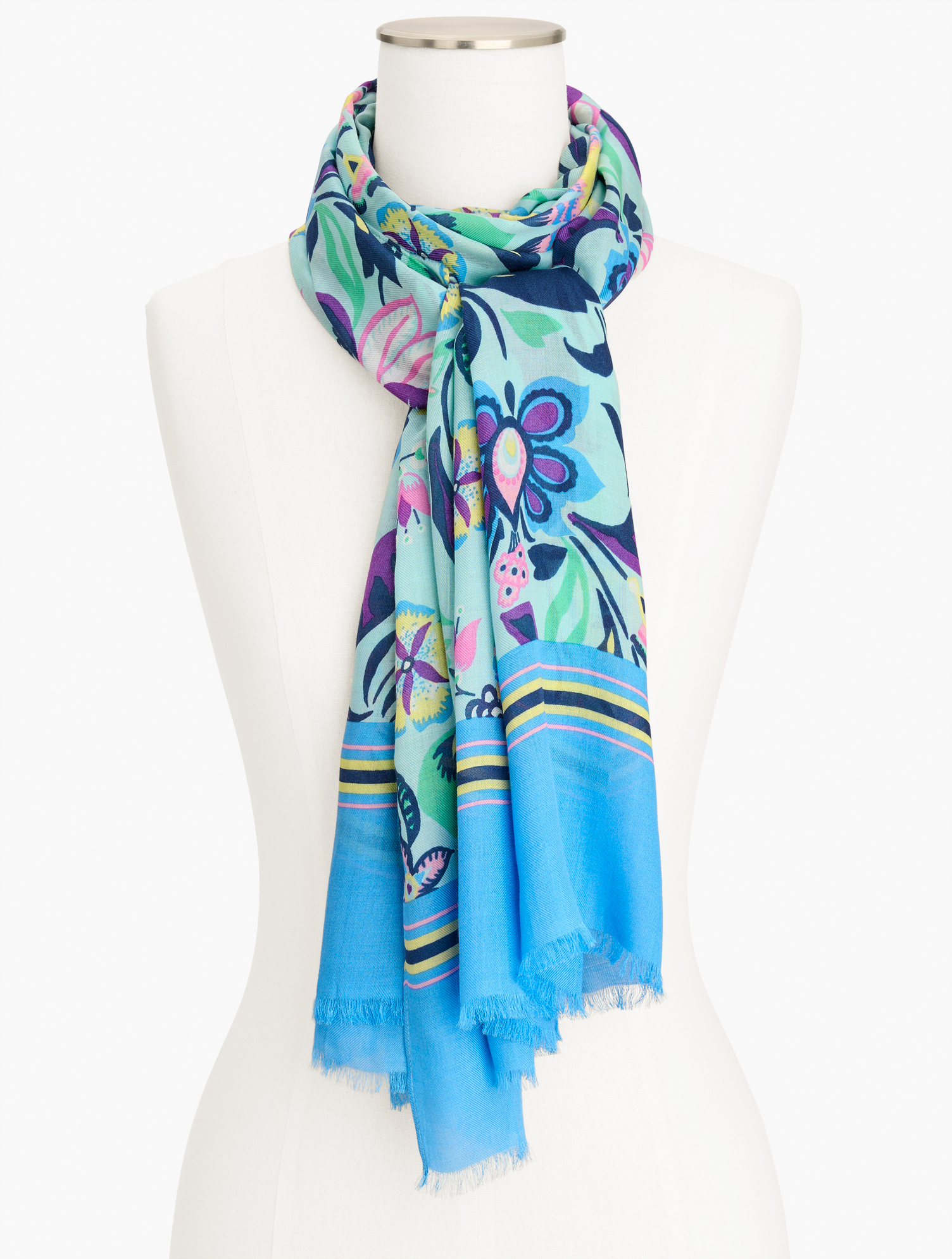 TALBOTS JACOBEAN FLORAL OBLONG SCARF - BLUE ICE - 001 TALBOTS