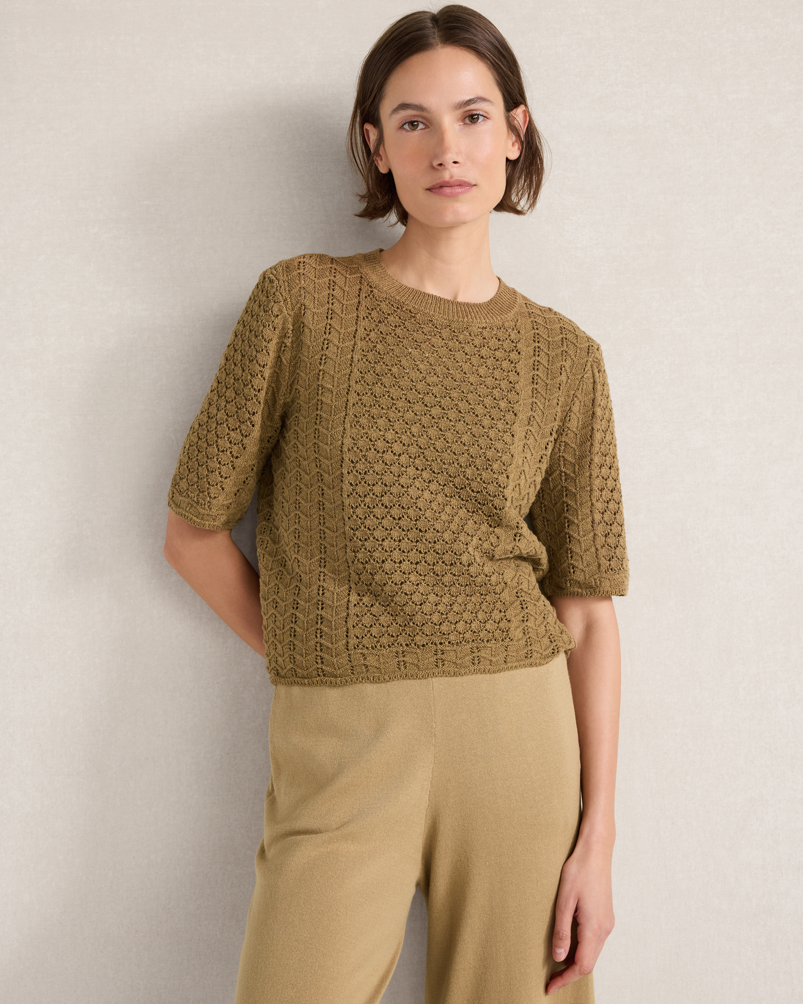 Organic Cotton Linen Pointelle Short Sleeve Sweater