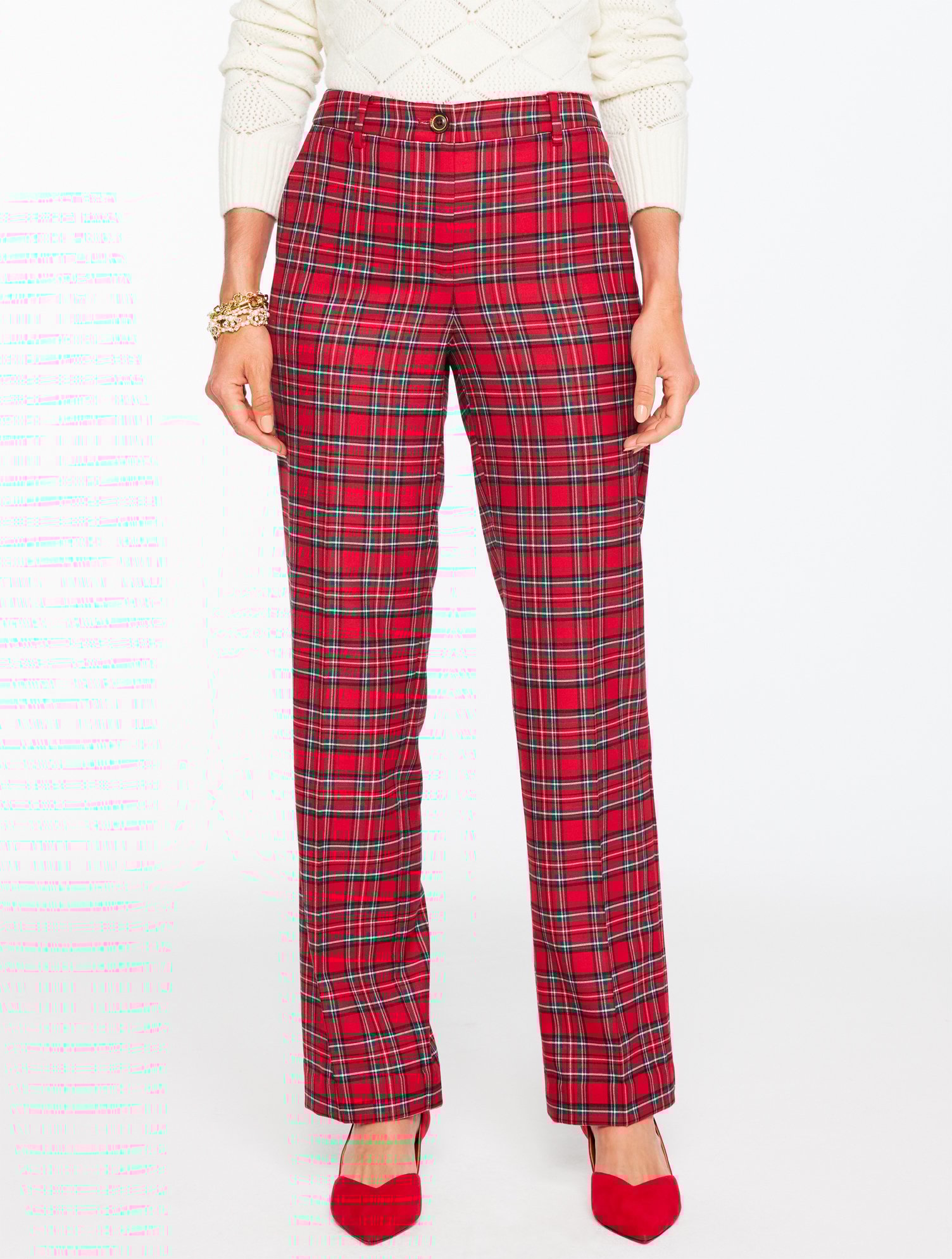 Talbots Plus Petite - Southampton Tailored Stretch Straight Leg Pants - Cider Plaid - 20 In Red