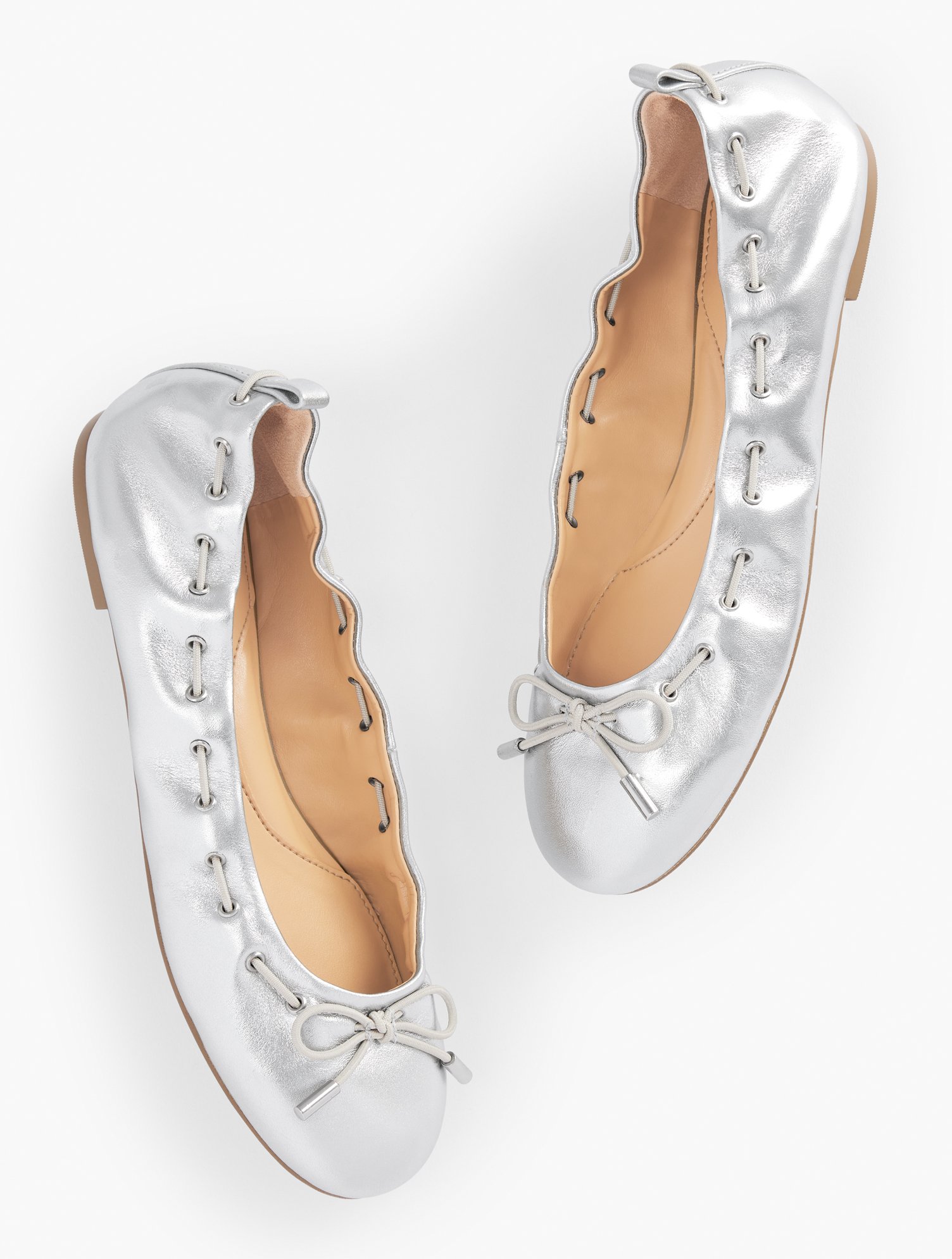 Talbots Blair Elastic Ballet Flats - Metallic Leather - Silver - 11m