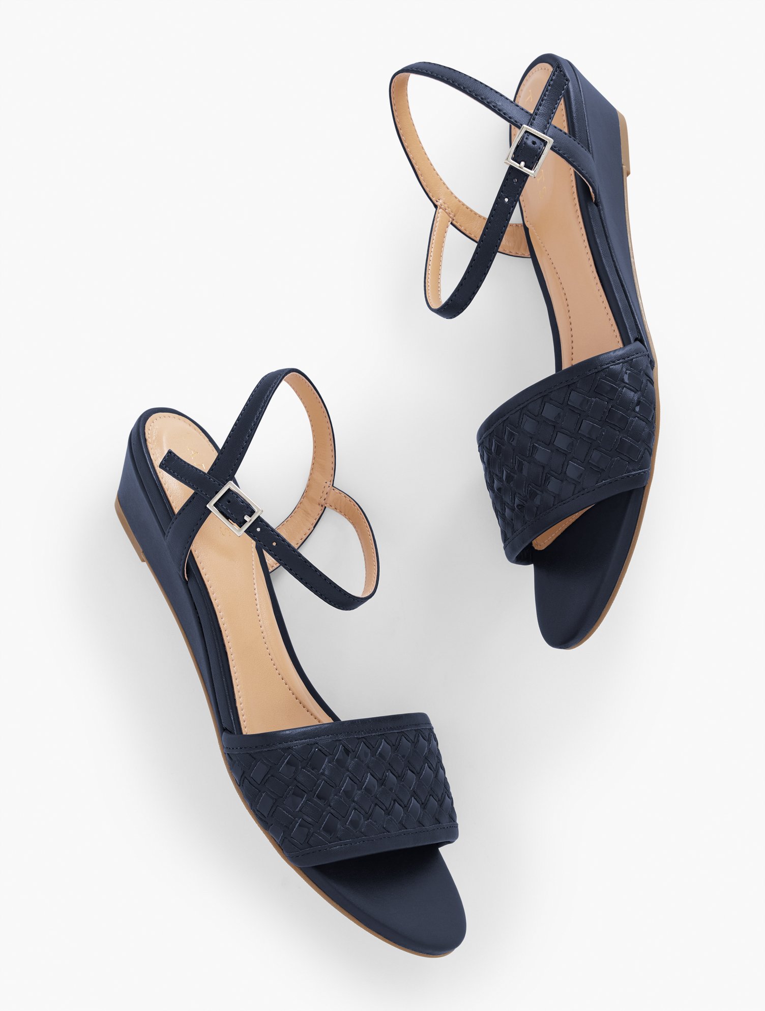 Talbots Capri Woven Leather Wedge Sandals - Blue - 11m