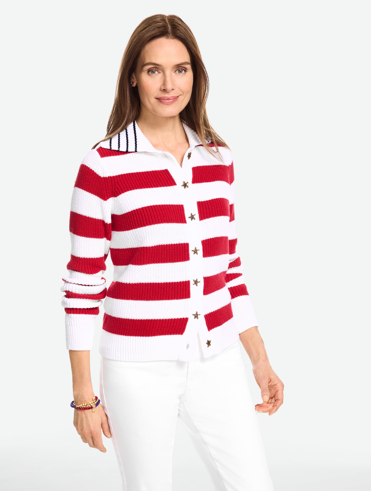 Draped Collar Cardigan - Stripe