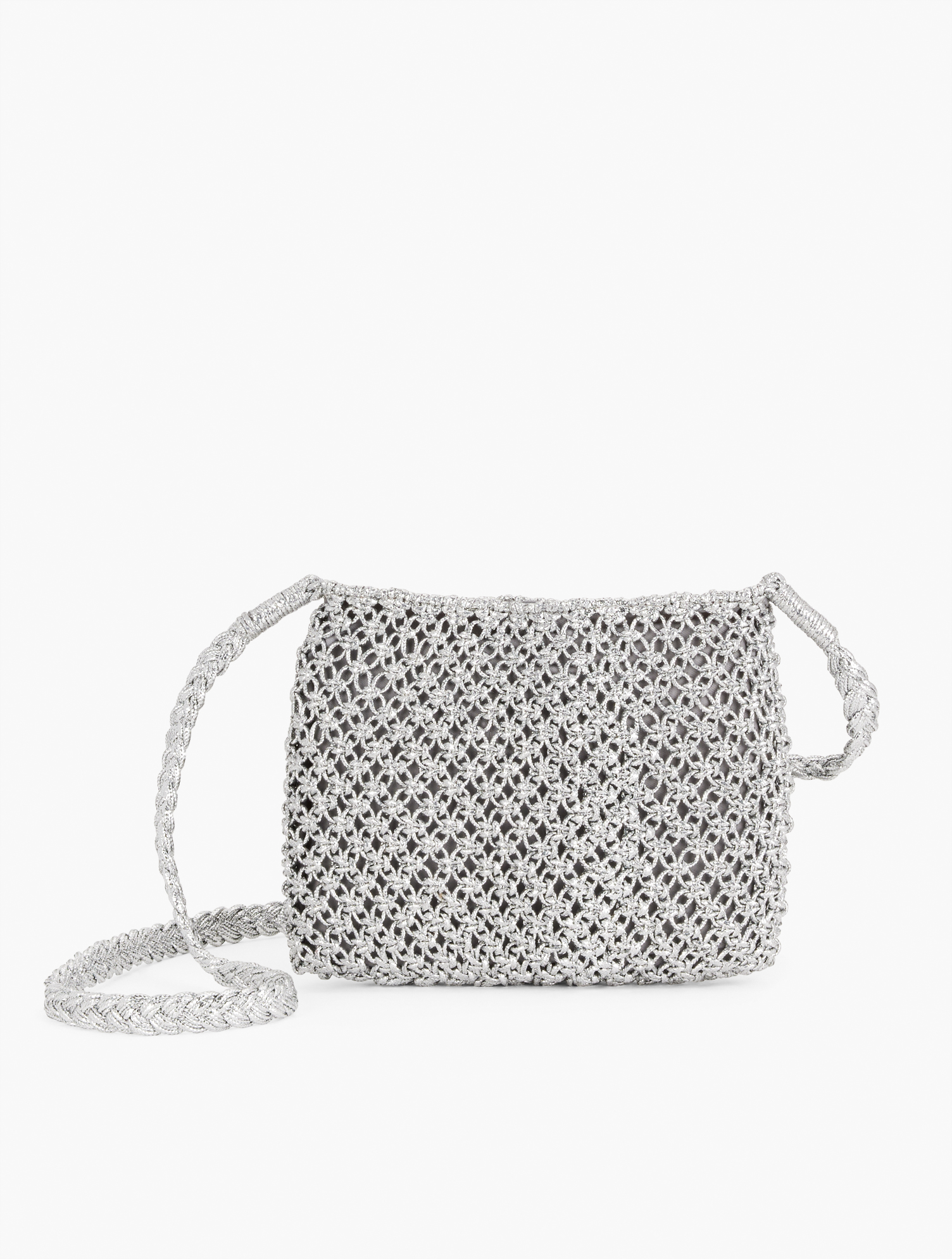 TALBOTS METALLIC KNOTTED CORD CROSSBODY BAG - SILVER - 001 TALBOTS
