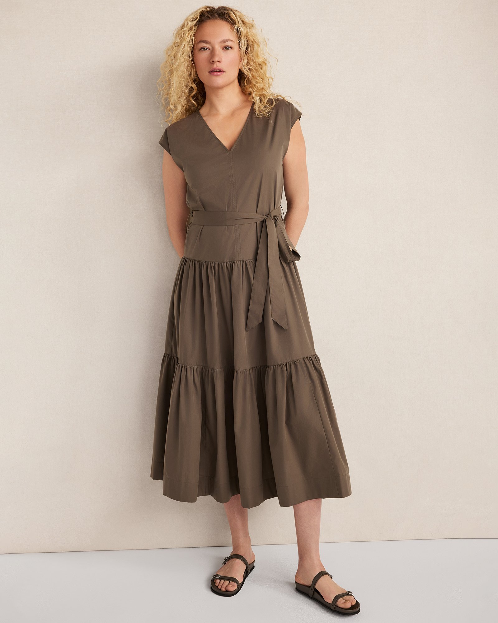 Organic Cotton Poplin Tiered Midi Dress
