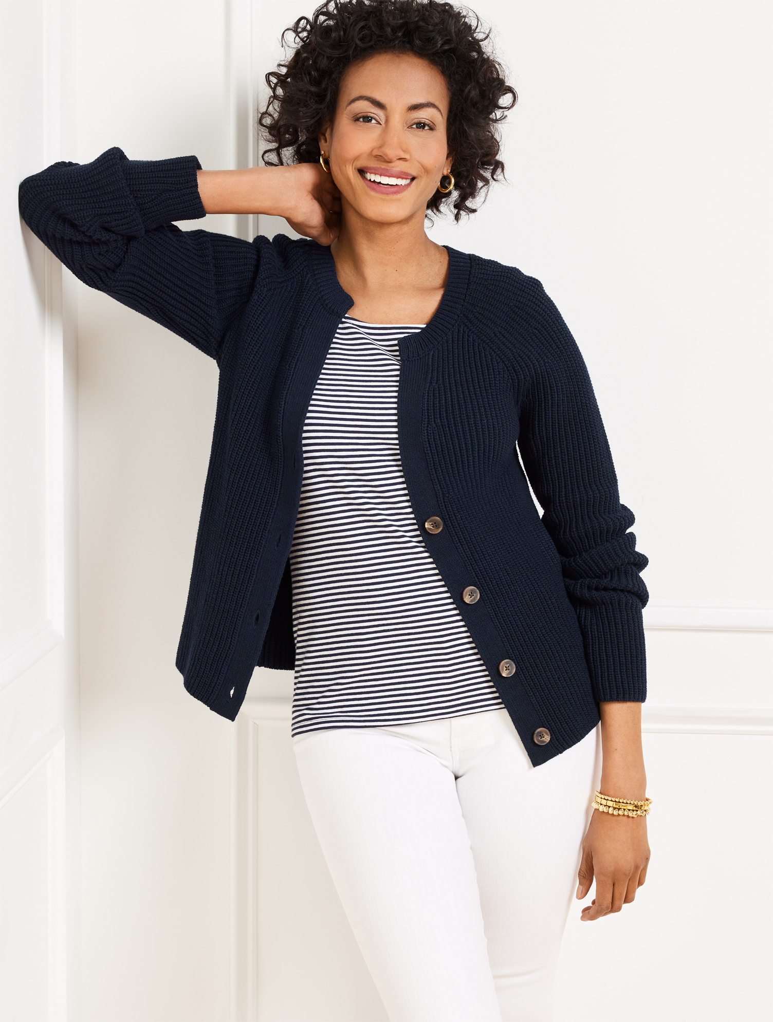 Shaker Stitch V-Neck Cardigan | Talbots