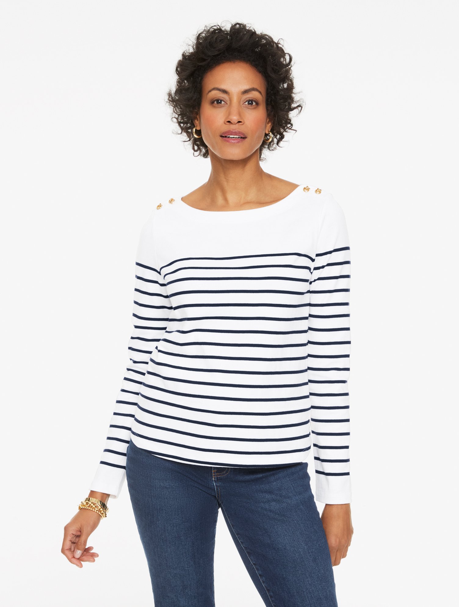 Knot Button Shoulder Tee - Love Stripe