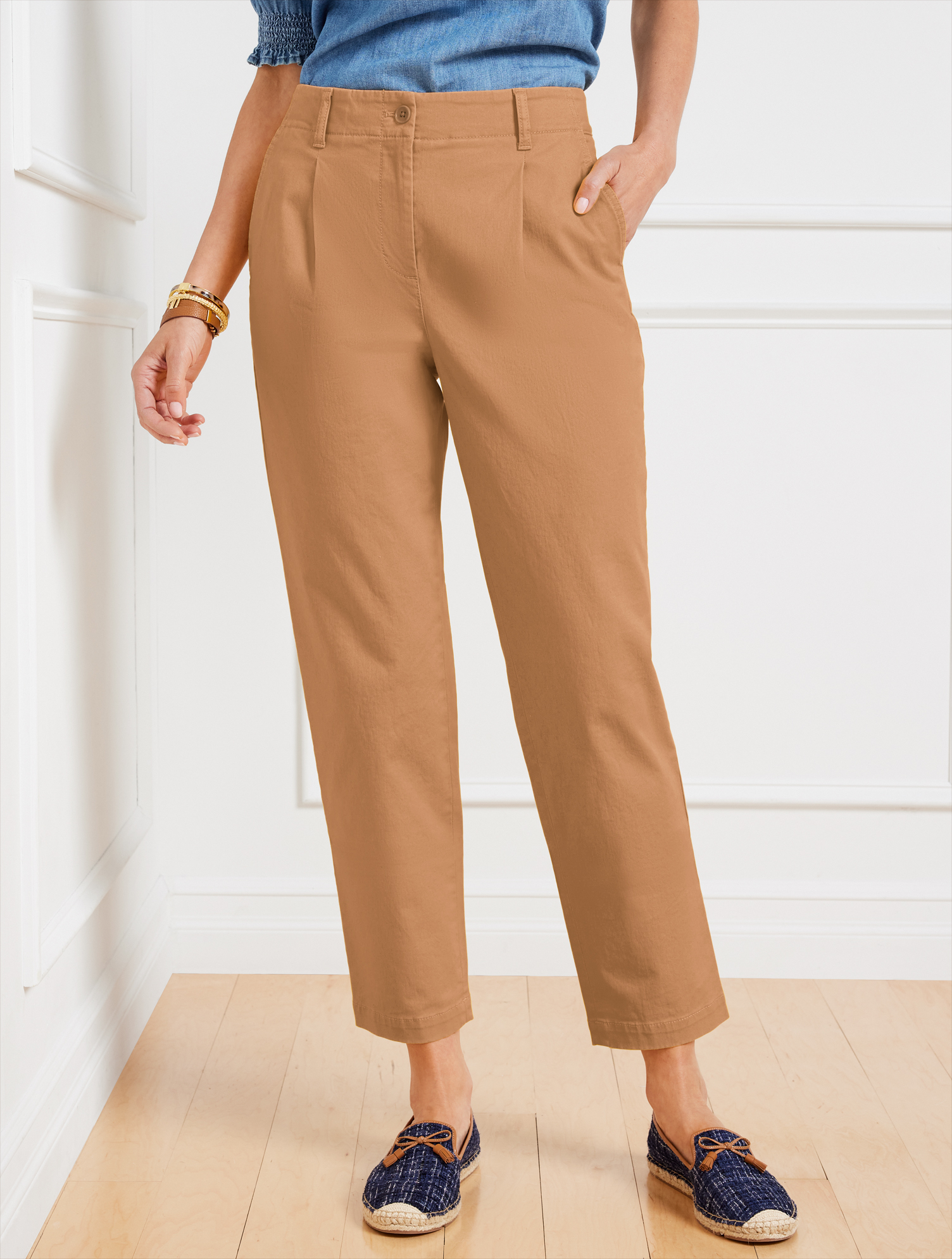 Talbots Modern Twill Pleated Chinos Pants - Cafe - 8