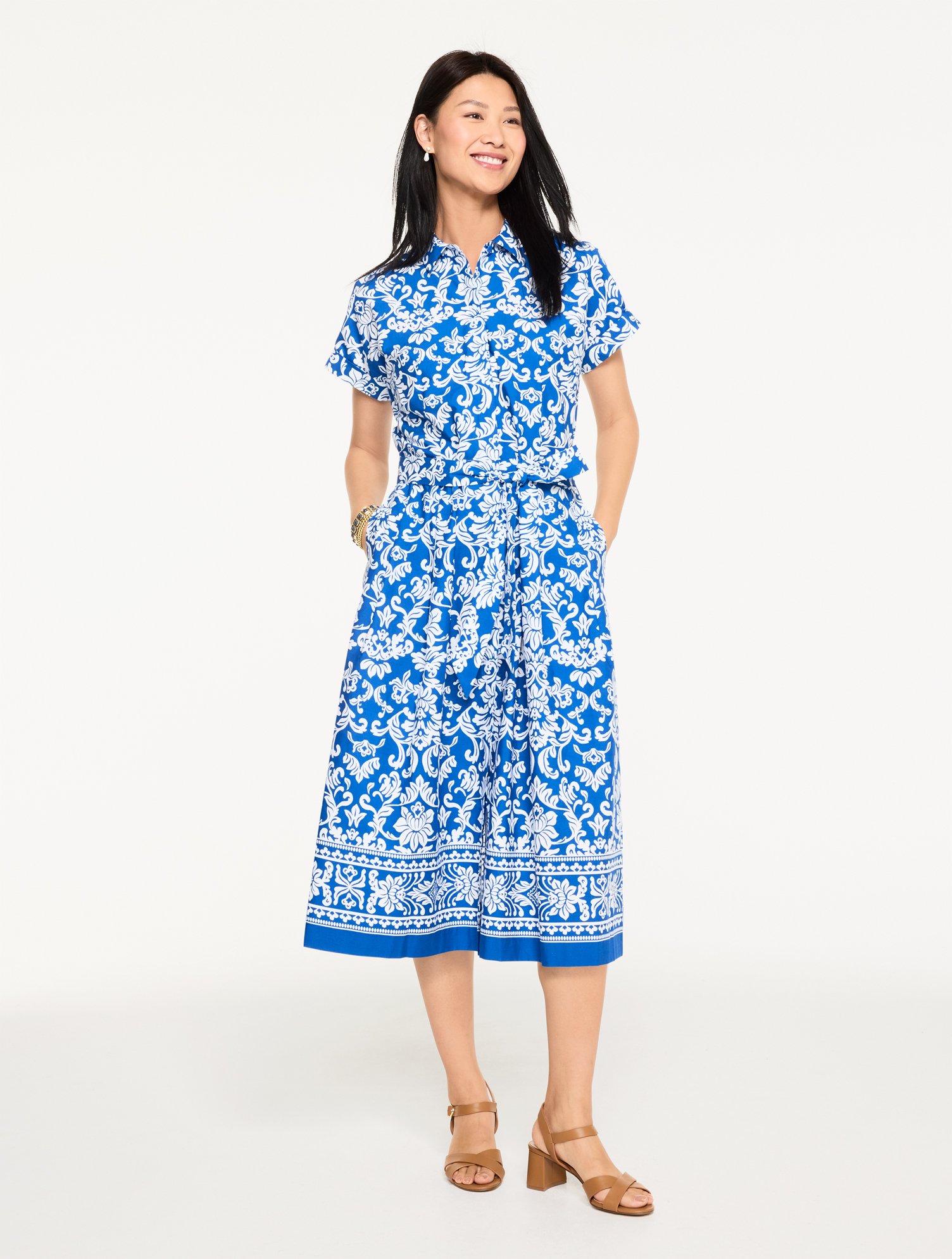 Modern Poplin Shirtdress - Damask Swirl