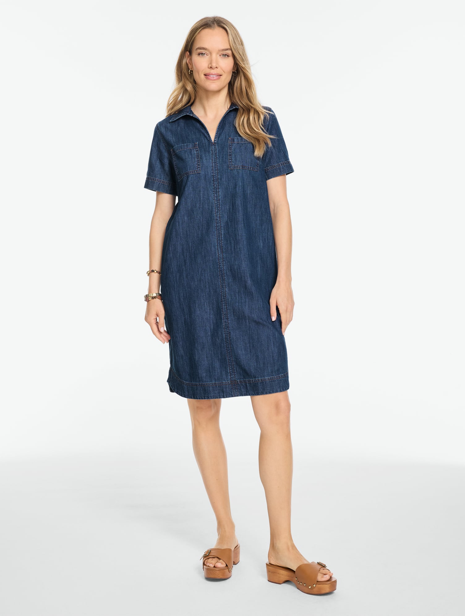 Curved Hem Denim Shirtdress - La Jolla Wash