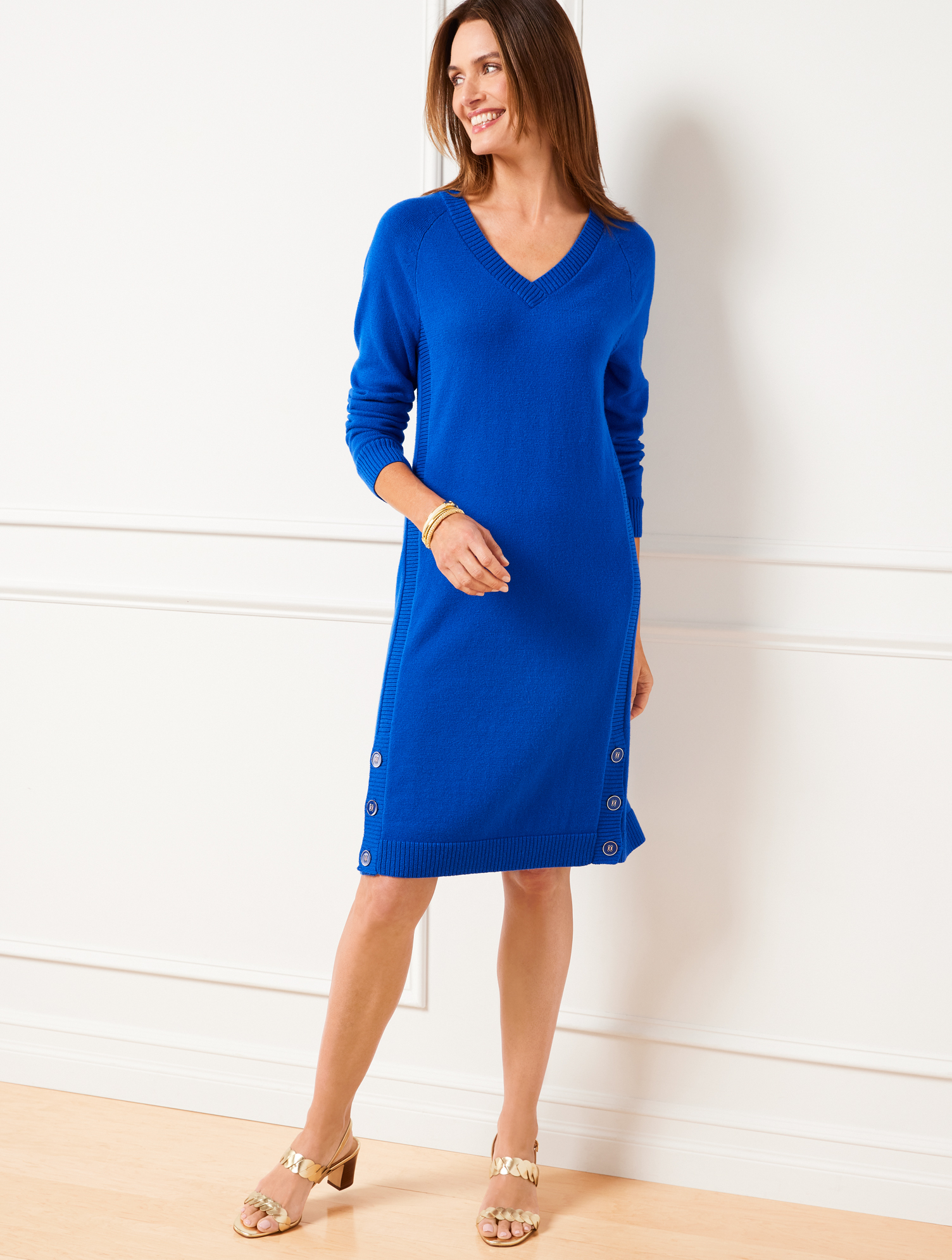 Talbots Plus Size - Button Detail Sweater Dress - Blue Majesty - 3x