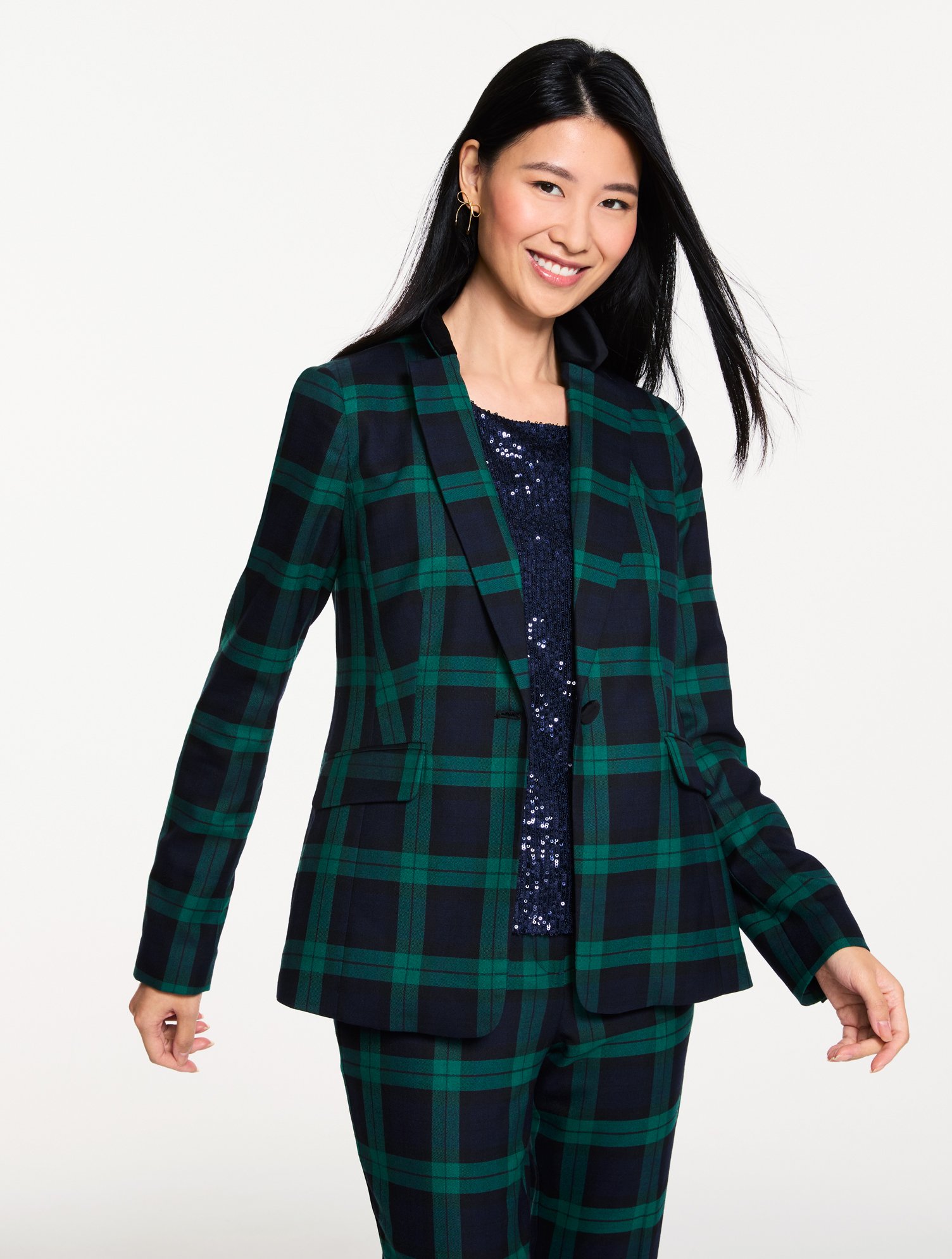 Talbots Plus Petite - Dashing Tartan Blazer - Blue - 20 In Blue
