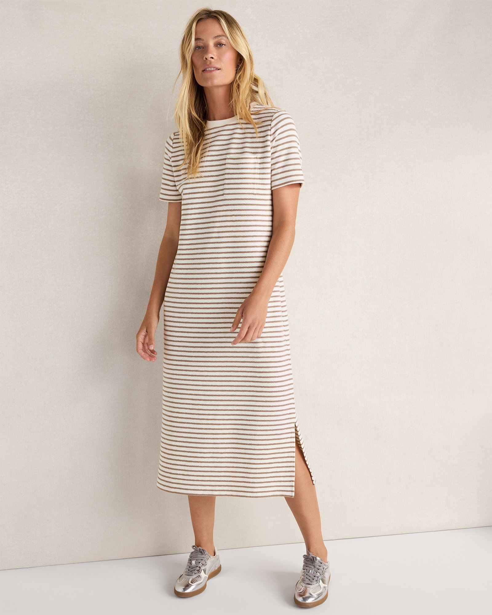 Cotton Blend Textured T-Shirt Dress