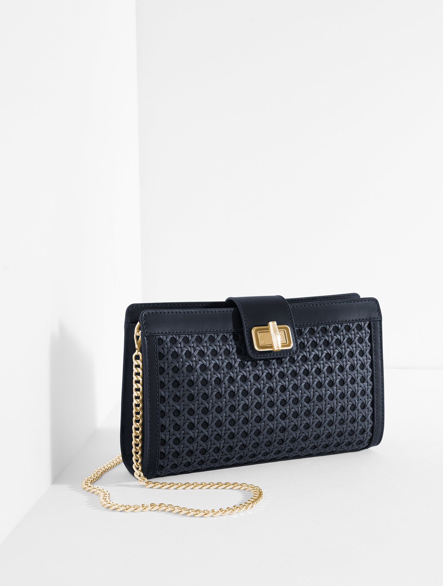 Leather Trim Caning Clutch