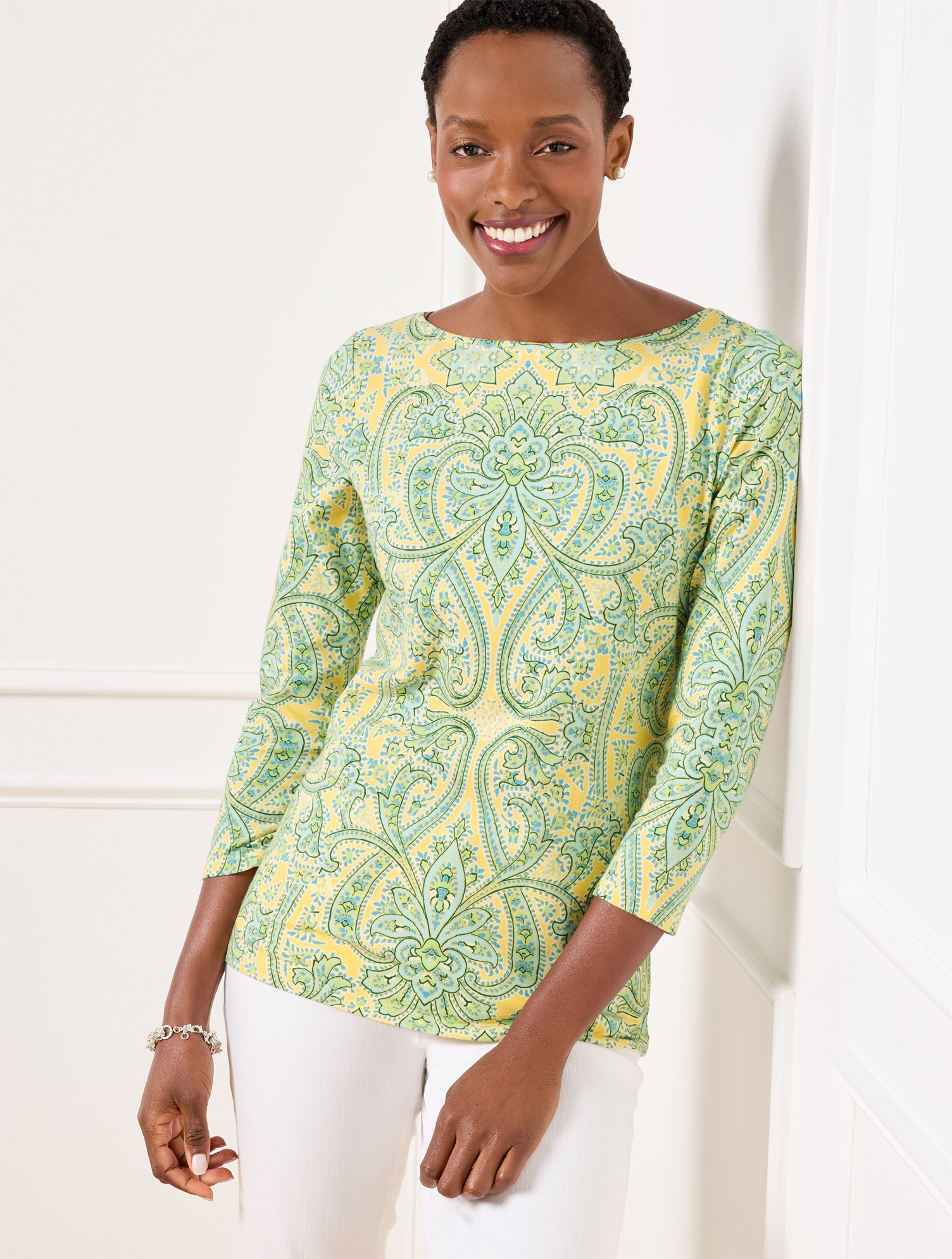 Bateau Neck Tee - Dazzling Paisley
