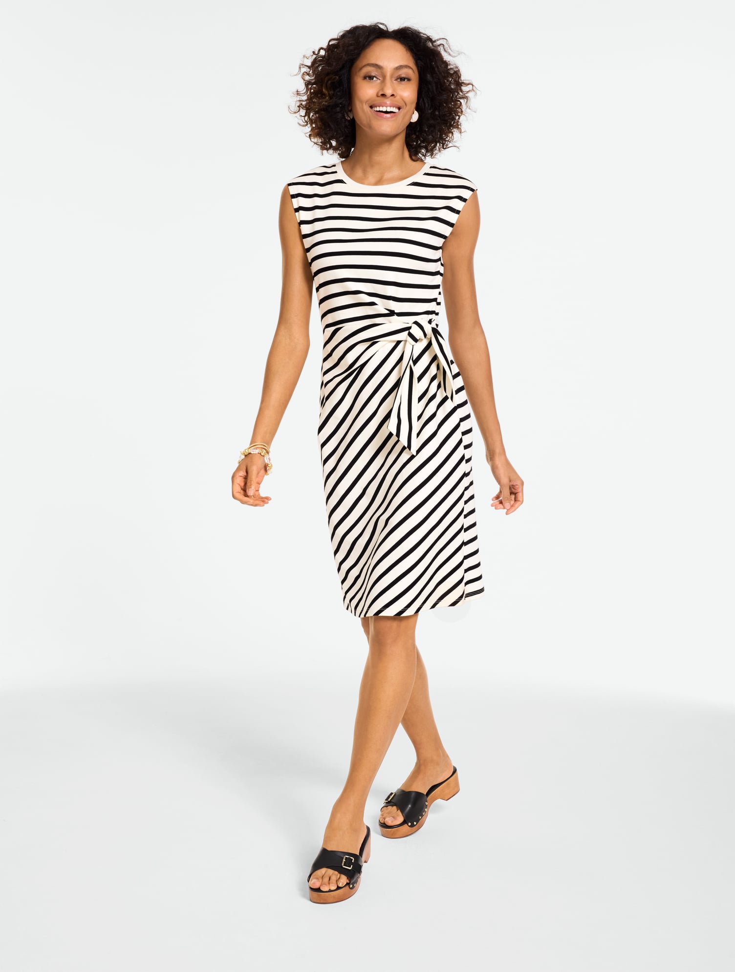 Extended Shoulder Shift Knit Dress - Majestic Stripe