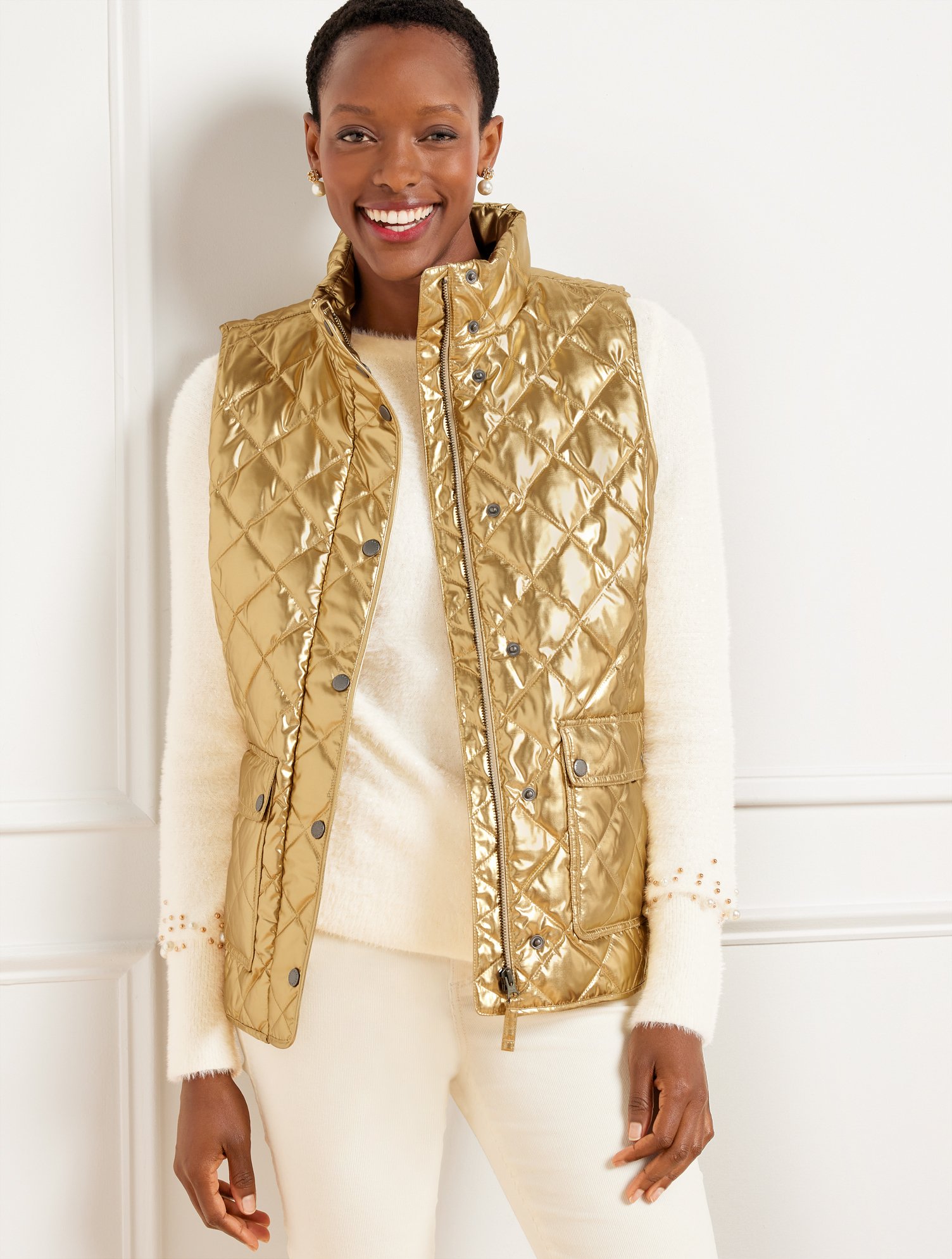 24fw bott quilted sparkle vest ベージュ　サイズL Women's quilted puffer vest with hood - beige | 4F