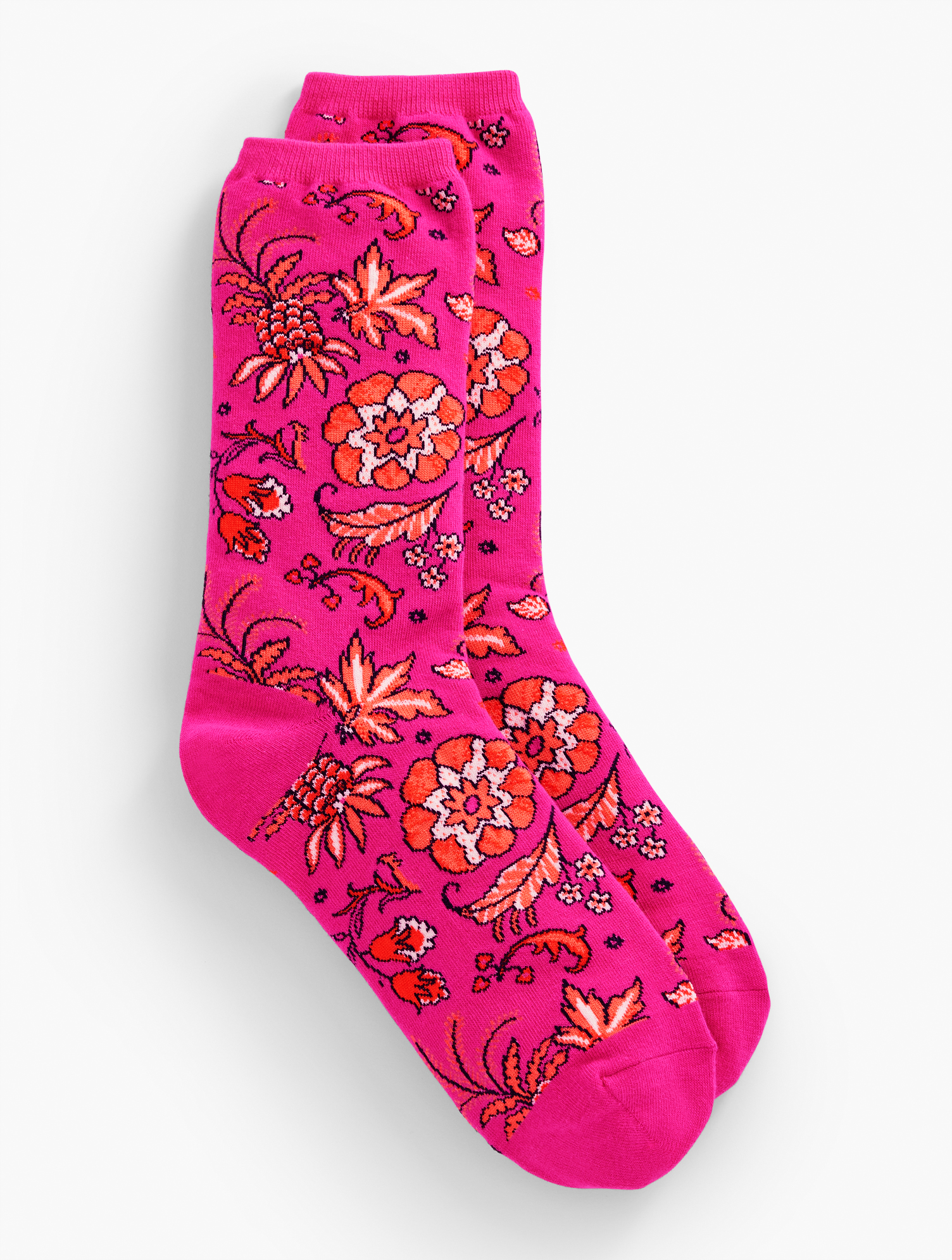 Talbots Whimsical Floral Trouser Socks - Vivid Pink - 001