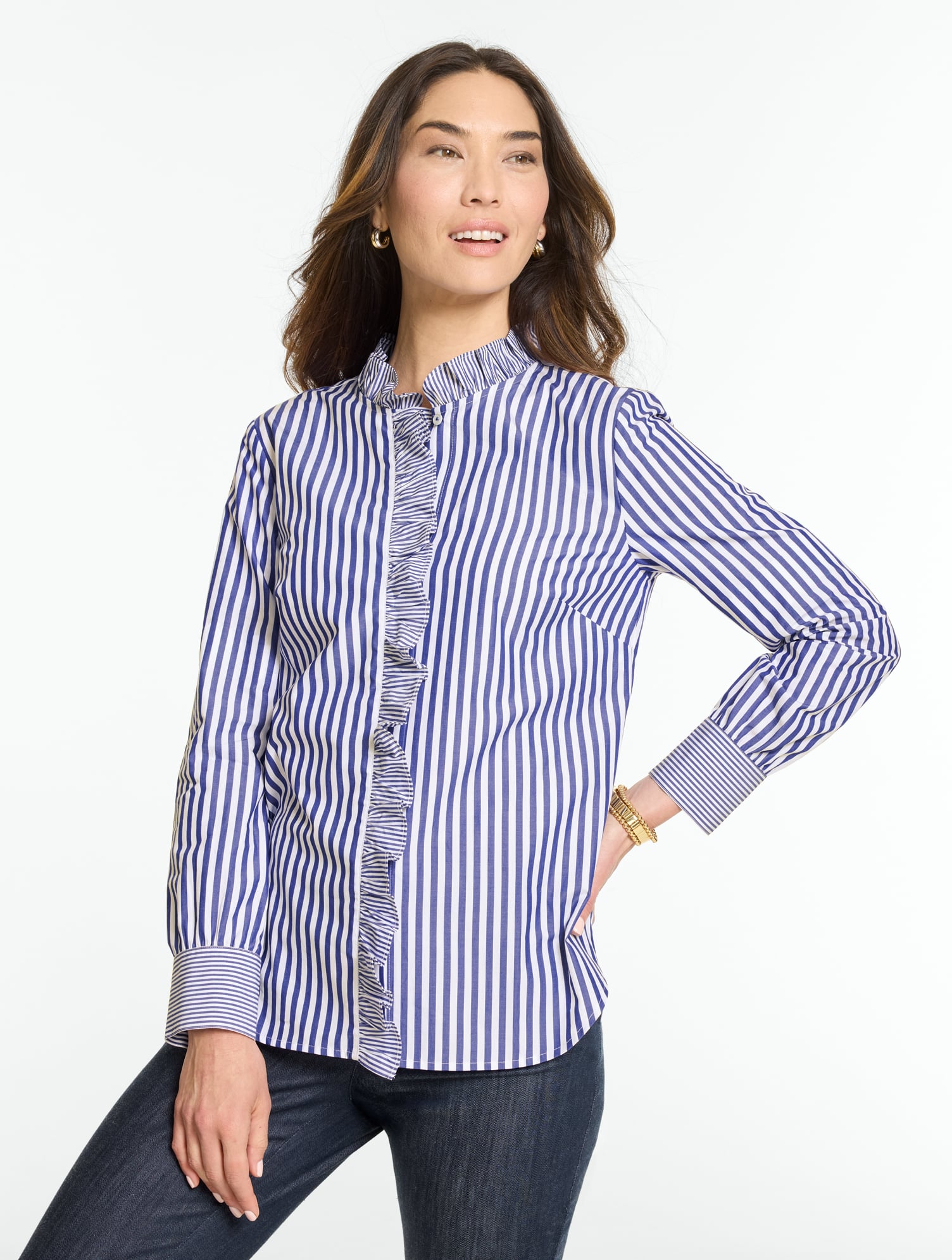 Poplin Ruffle Top - Mixed Stripe
