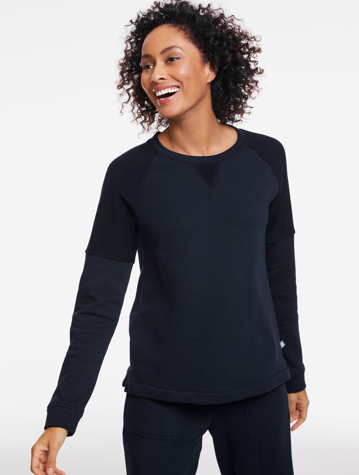 Plus Size - Cozy French Terry Crewneck Sweater Pullover - Blue - 2X Talbots