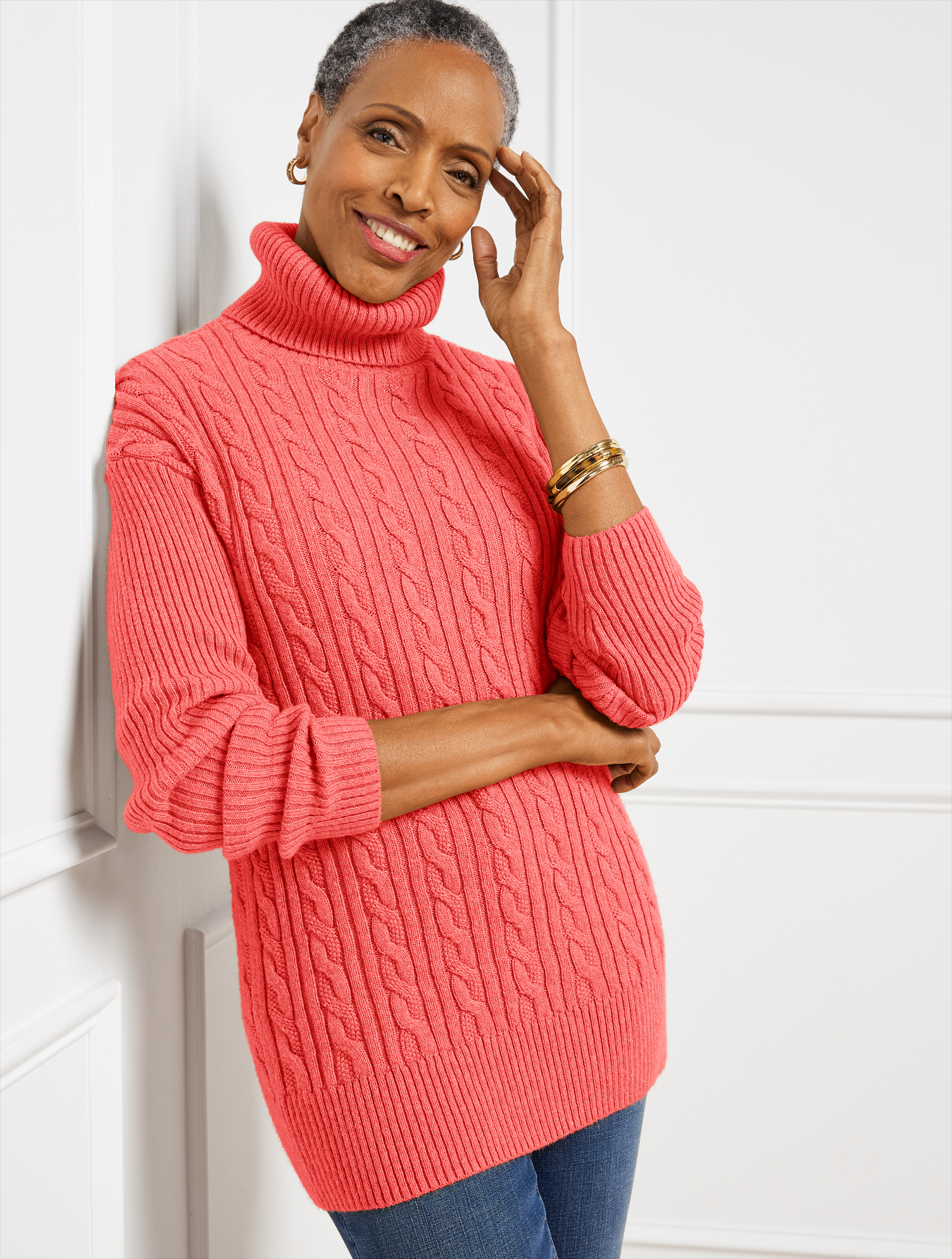 Cable Knit Turtleneck Sweater | Talbots