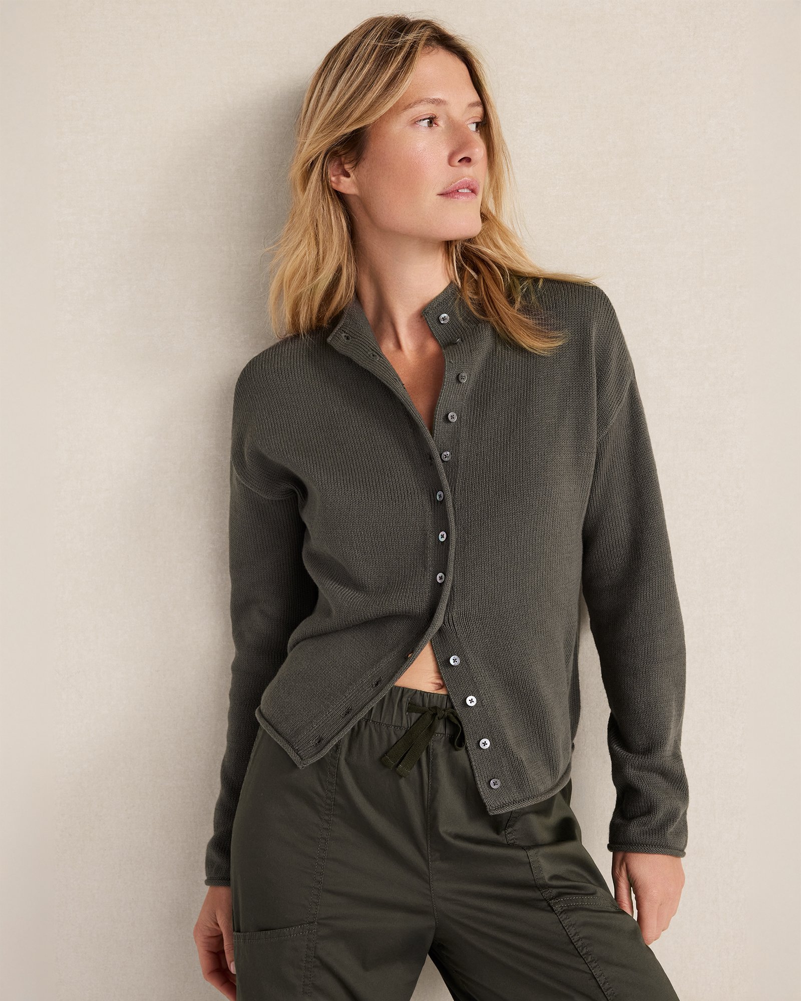 Organic Cotton Roll Neck Cardigan