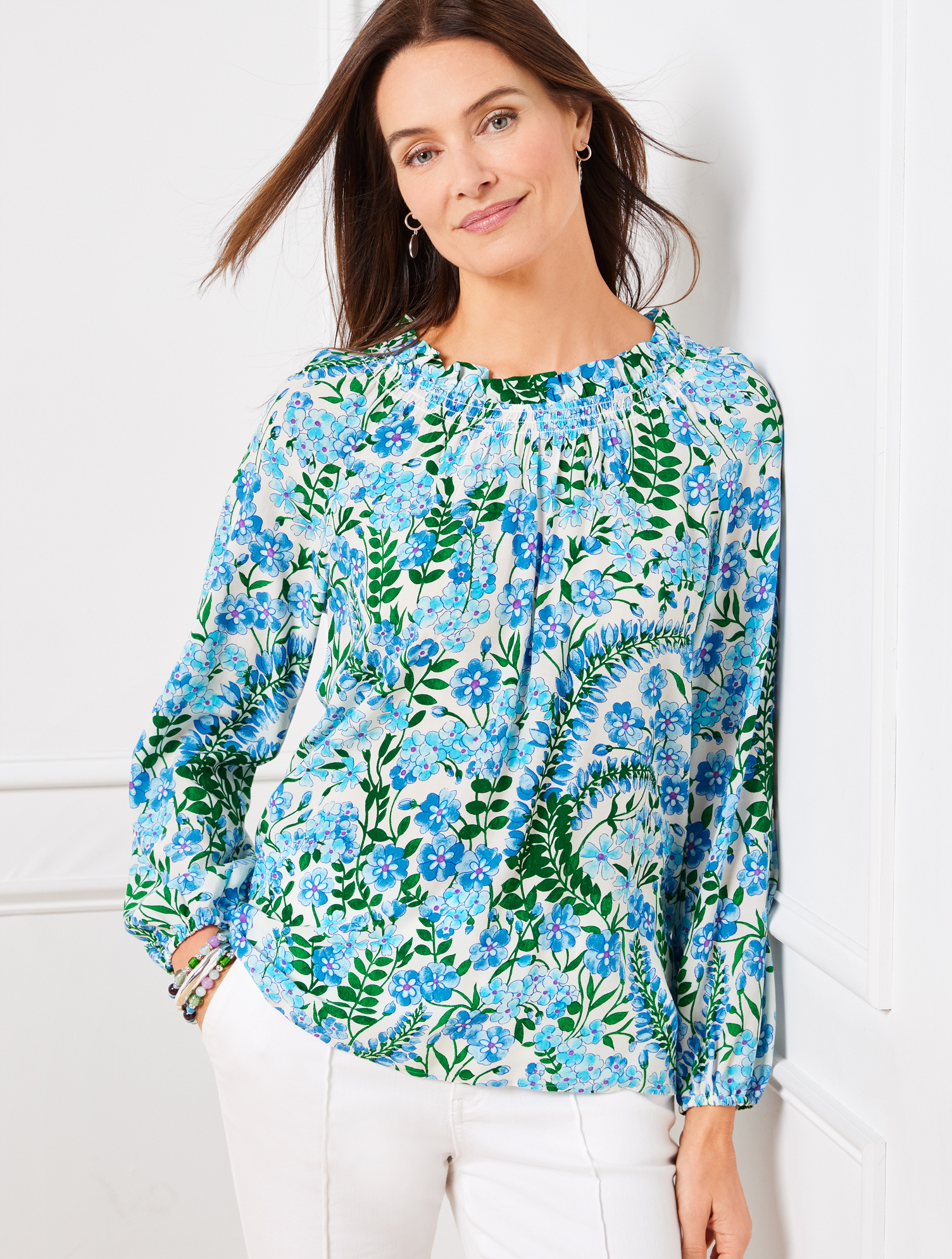 Smocked Blouse - Climbing Floral | Garden Floral-print Ribbon Blouse