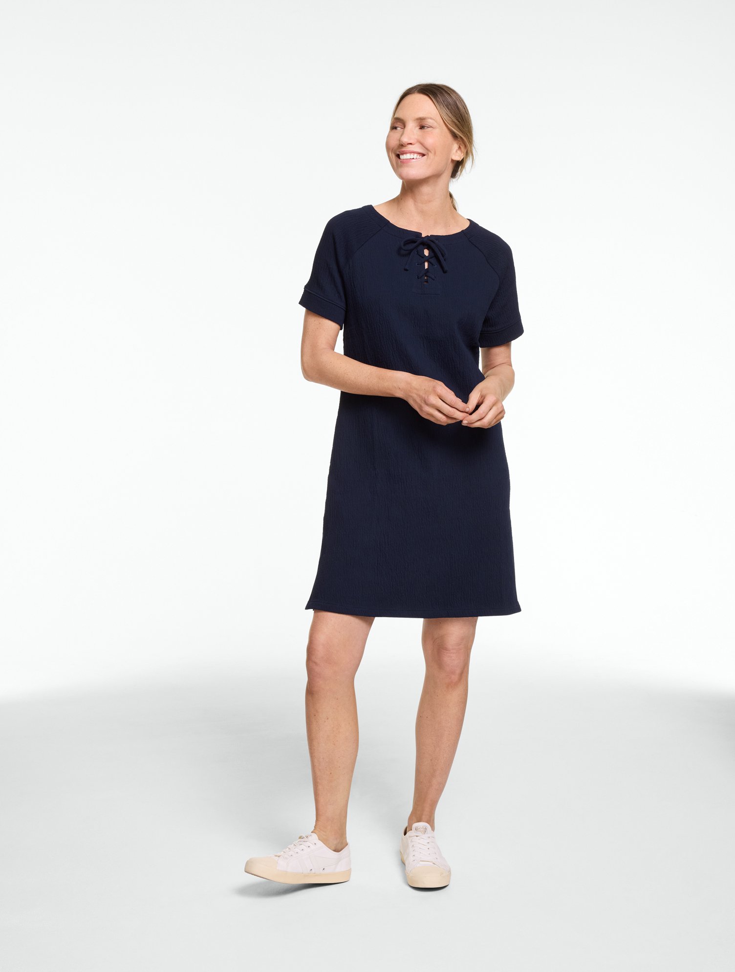 Crinkle Gauze Short Sleeve Lace-Up Dress