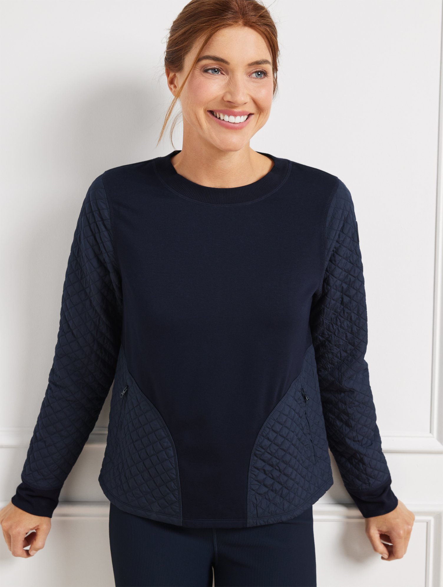 Talbots Quilted Crewneck Sweater Pullover - Blue - 3x