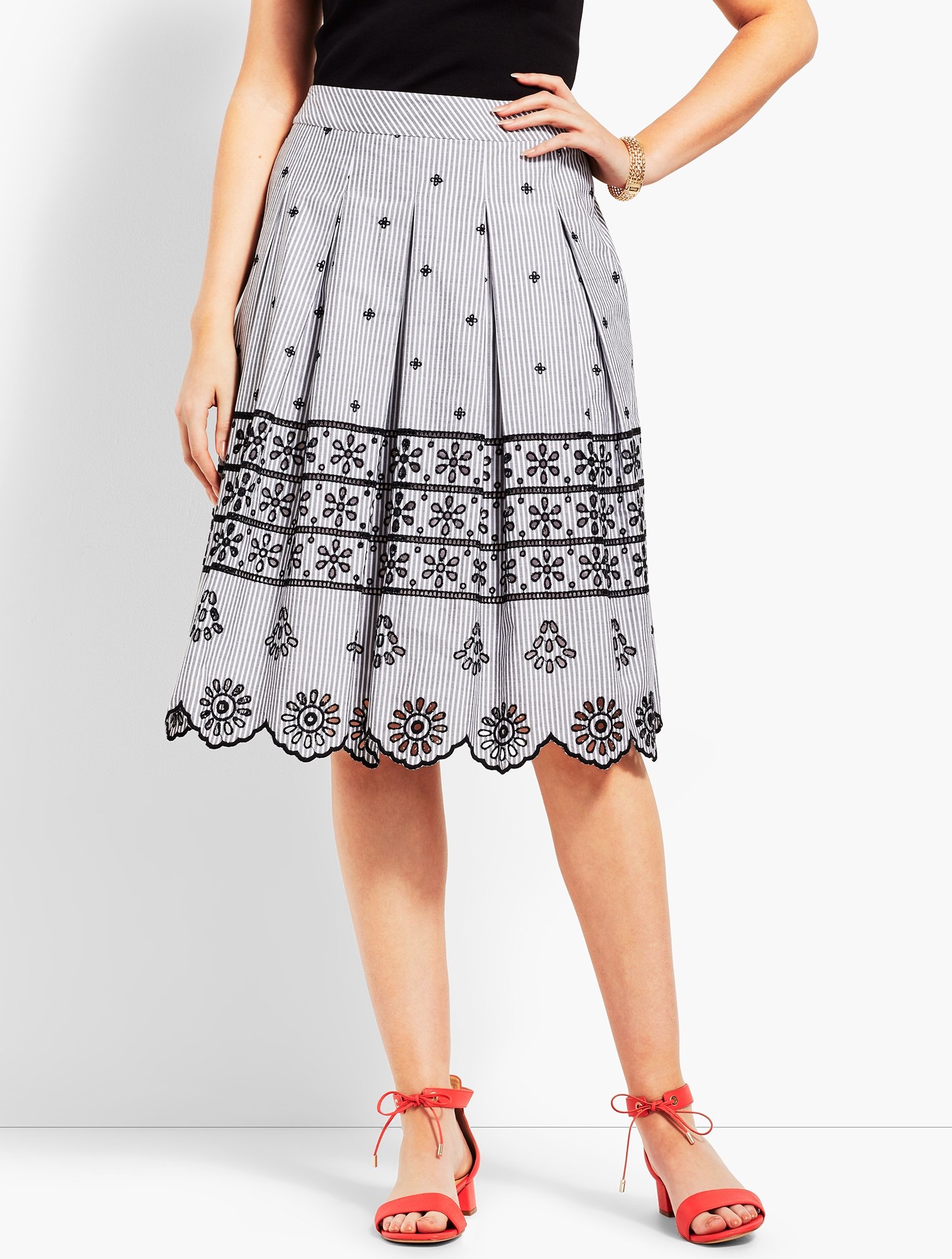 Eyelet Pleated Stripe Skirt | Talbots