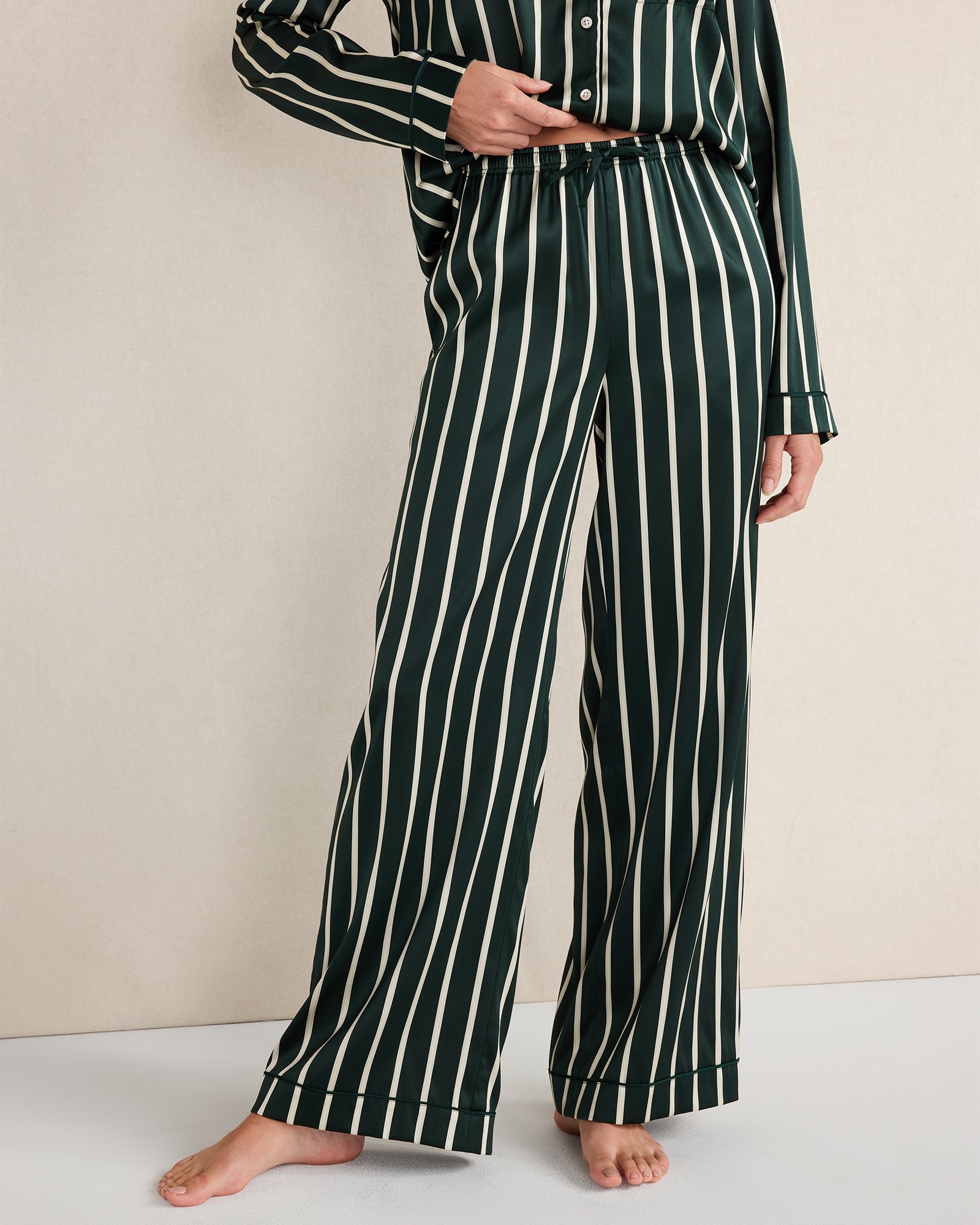 Washable Silk Pinstripe Pajama Pants