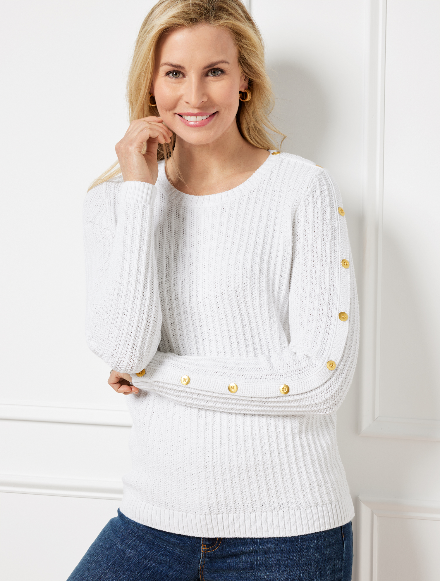Talbots Button Detail Pullover Sweater - White - 2x