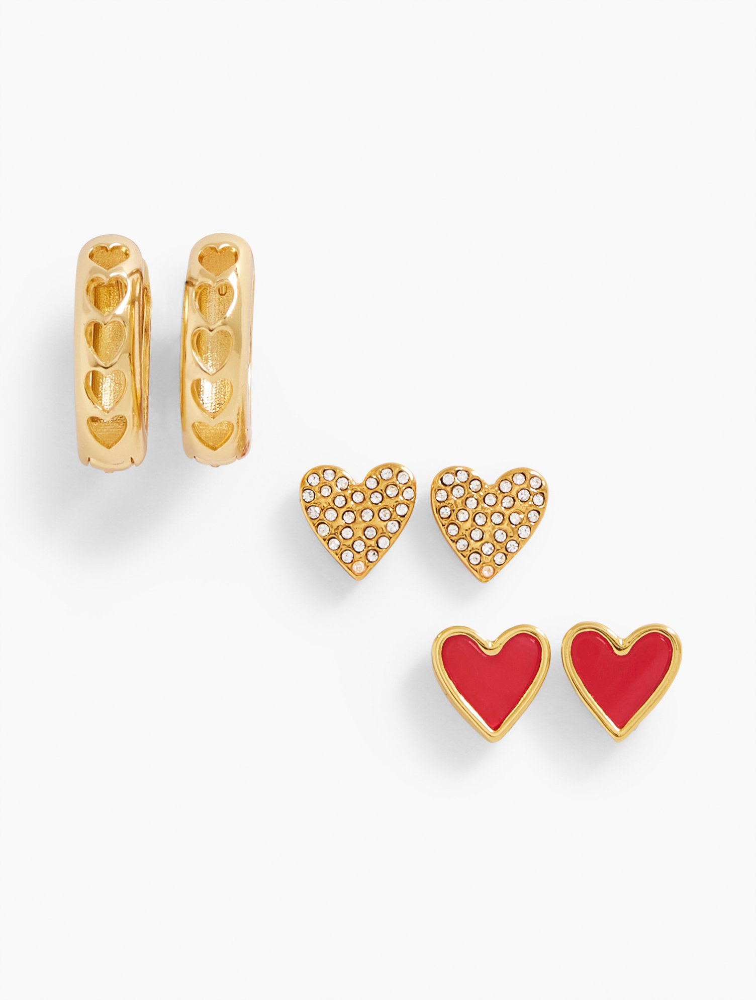 Talbots Mixed Hearts Earring Set - Red/gold - 001  In Red,gold