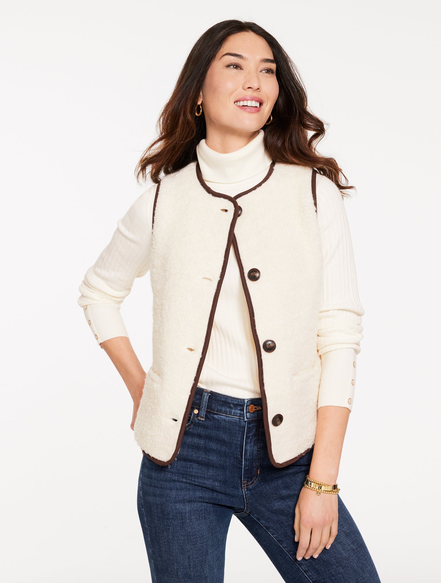 Talbots Plus Petite - Sherpa Vest - Ivory - 3x In White