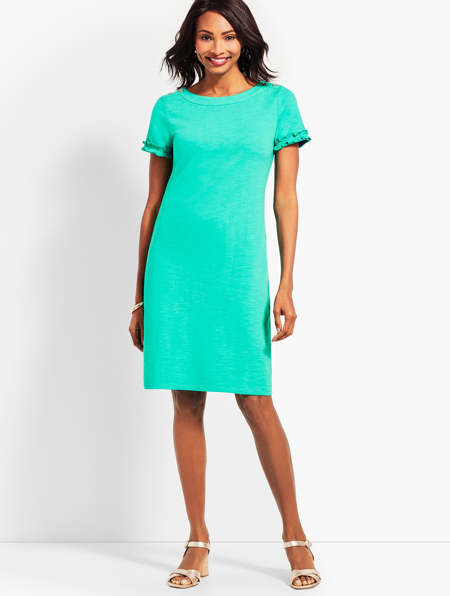 Ruffle-Sleeve Slub Jersey Shift Dress | Talbots