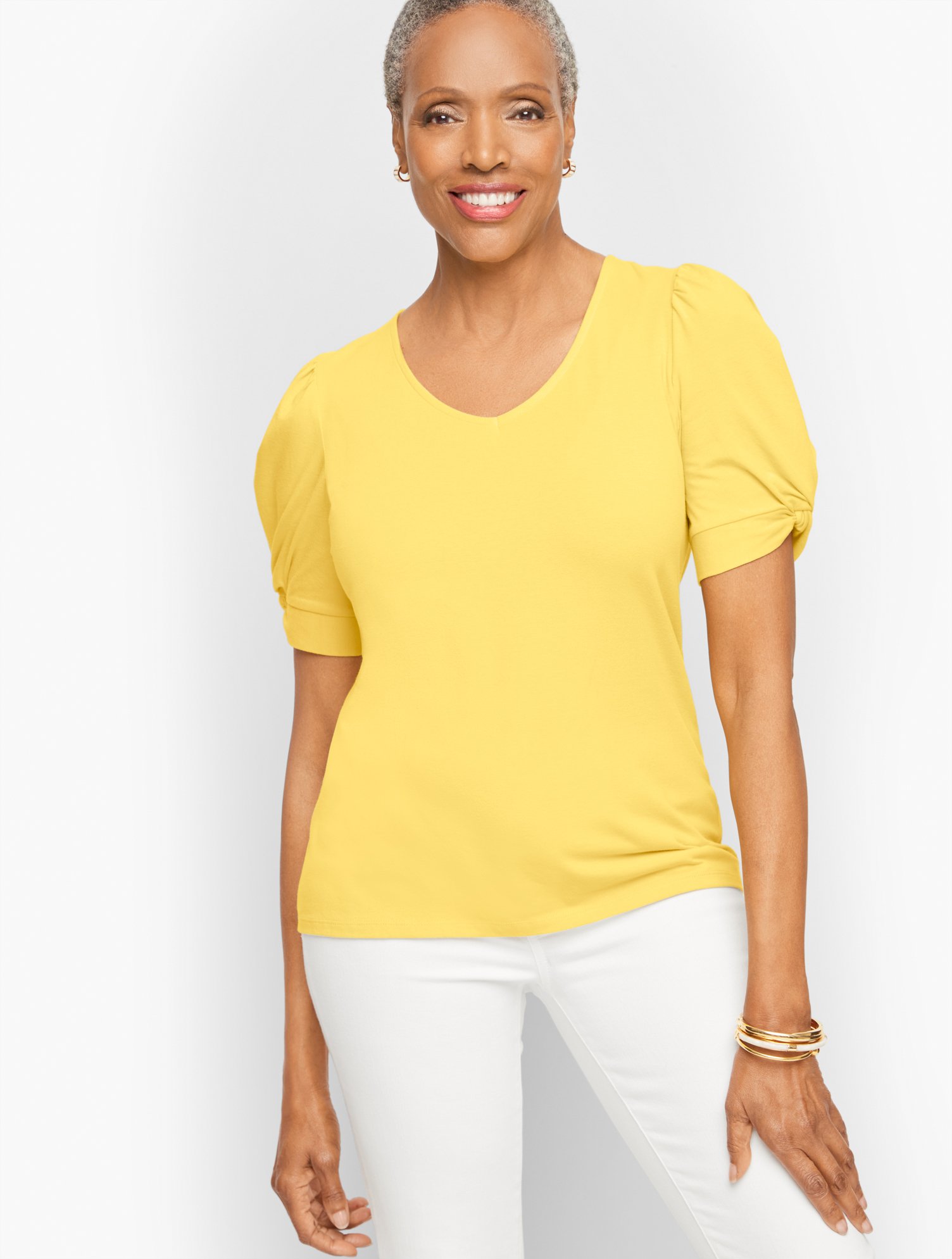Talbots Twist Detail V-neck T-shirt - Lemon Zest - Large  In Yellow