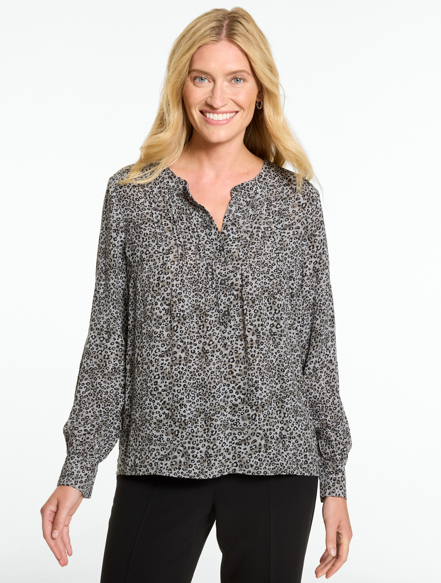 Micro Leopard Pintuck Top