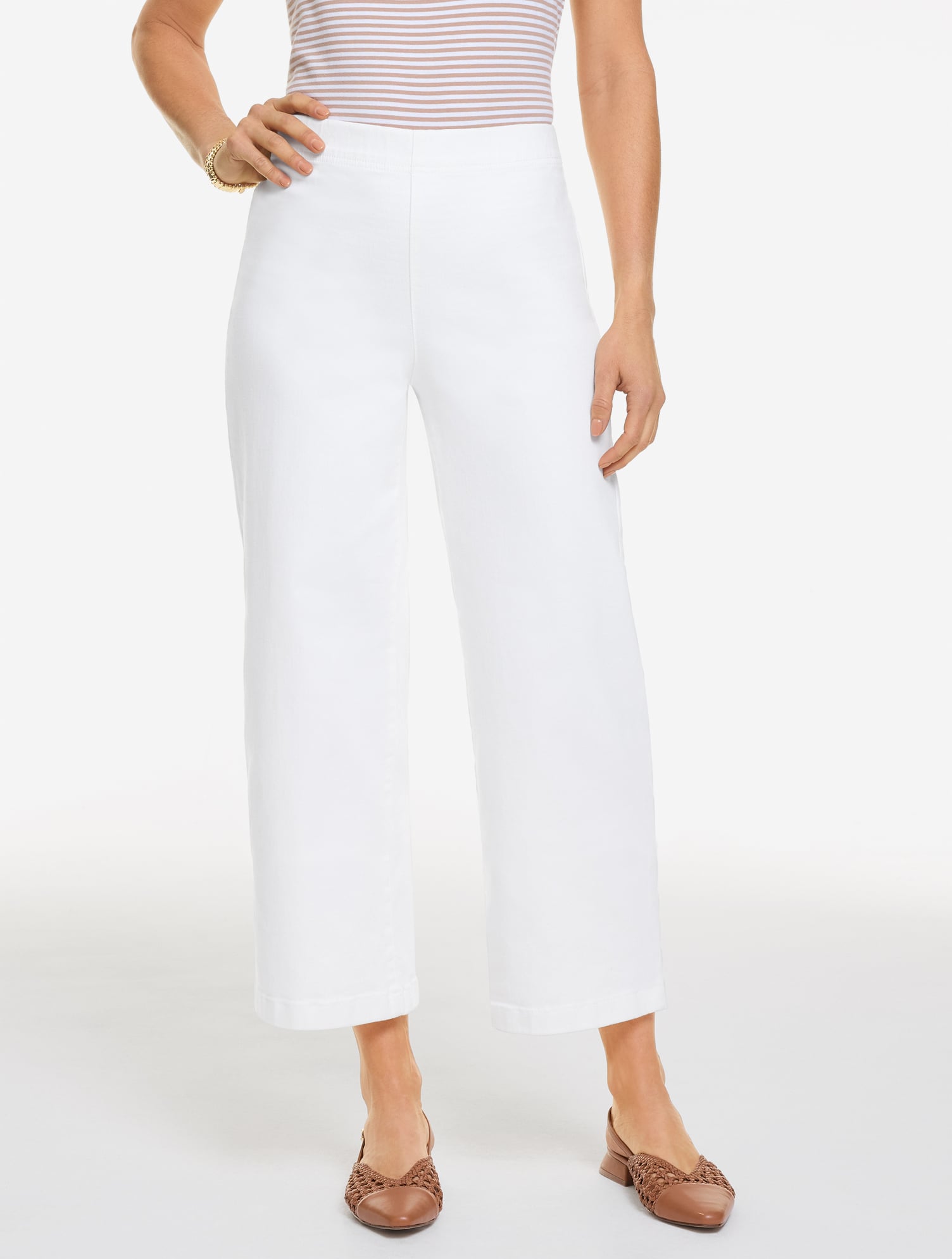 Plus Size - Wide Crop Pull-On Travel Jeans - White - X Talbots