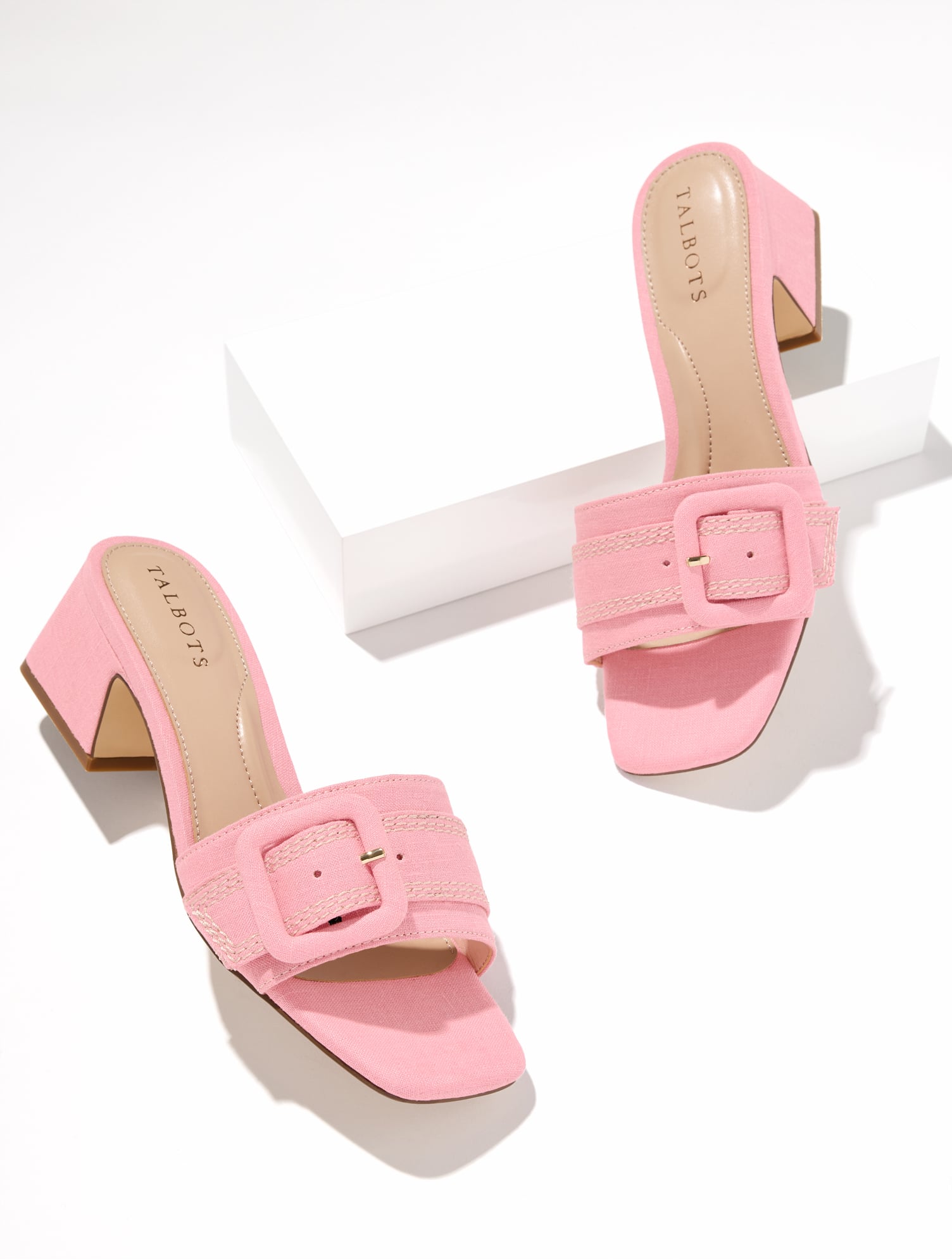 Kathryn Buckle Linen Block Heel Sandals | Talbots