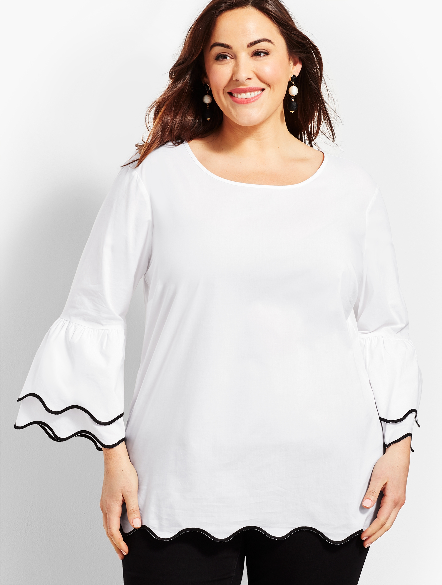 Embroidered Scallop-Edge Top - Solid | Talbots