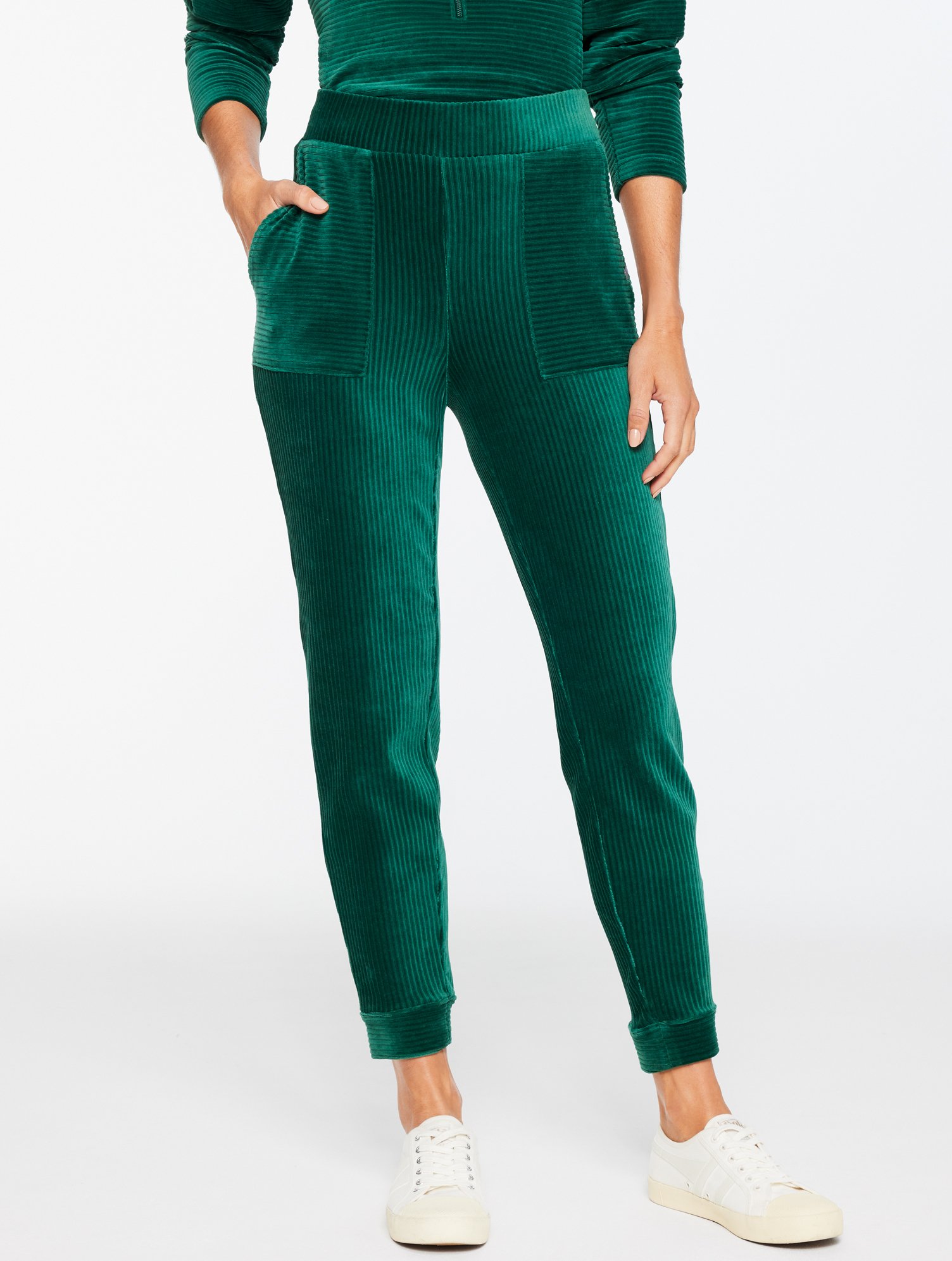 Talbots Plus Petite - Sky Lounge Velour Jogger Pants - Pine Grove - X In Green