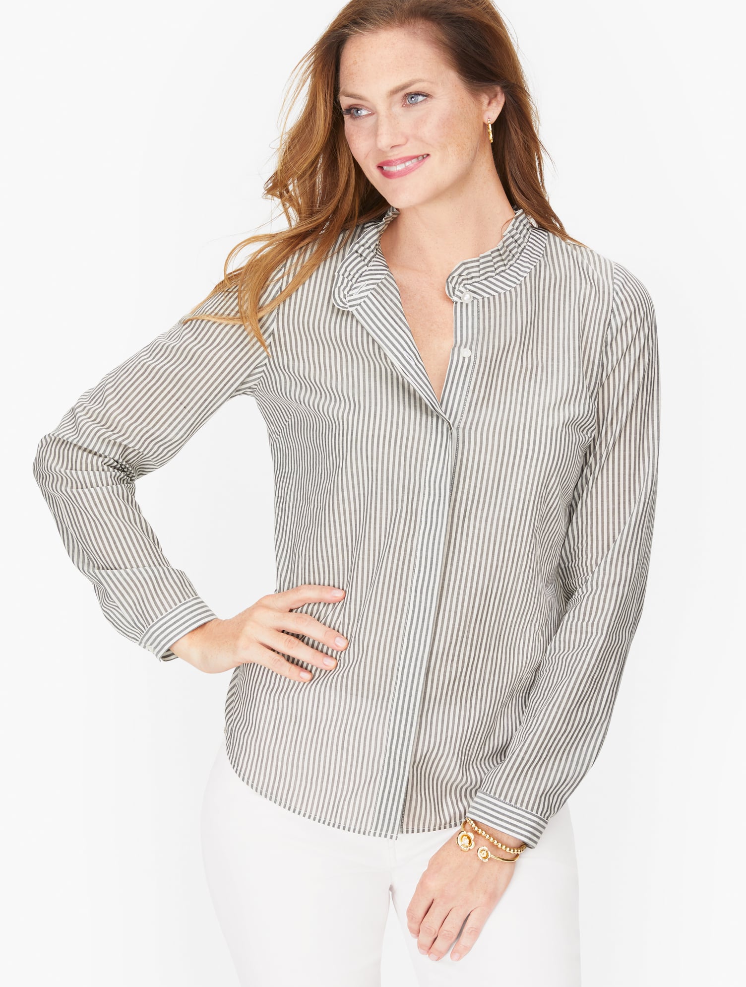 Tulip Stripe Feminine Neckline Blouse | Talbots