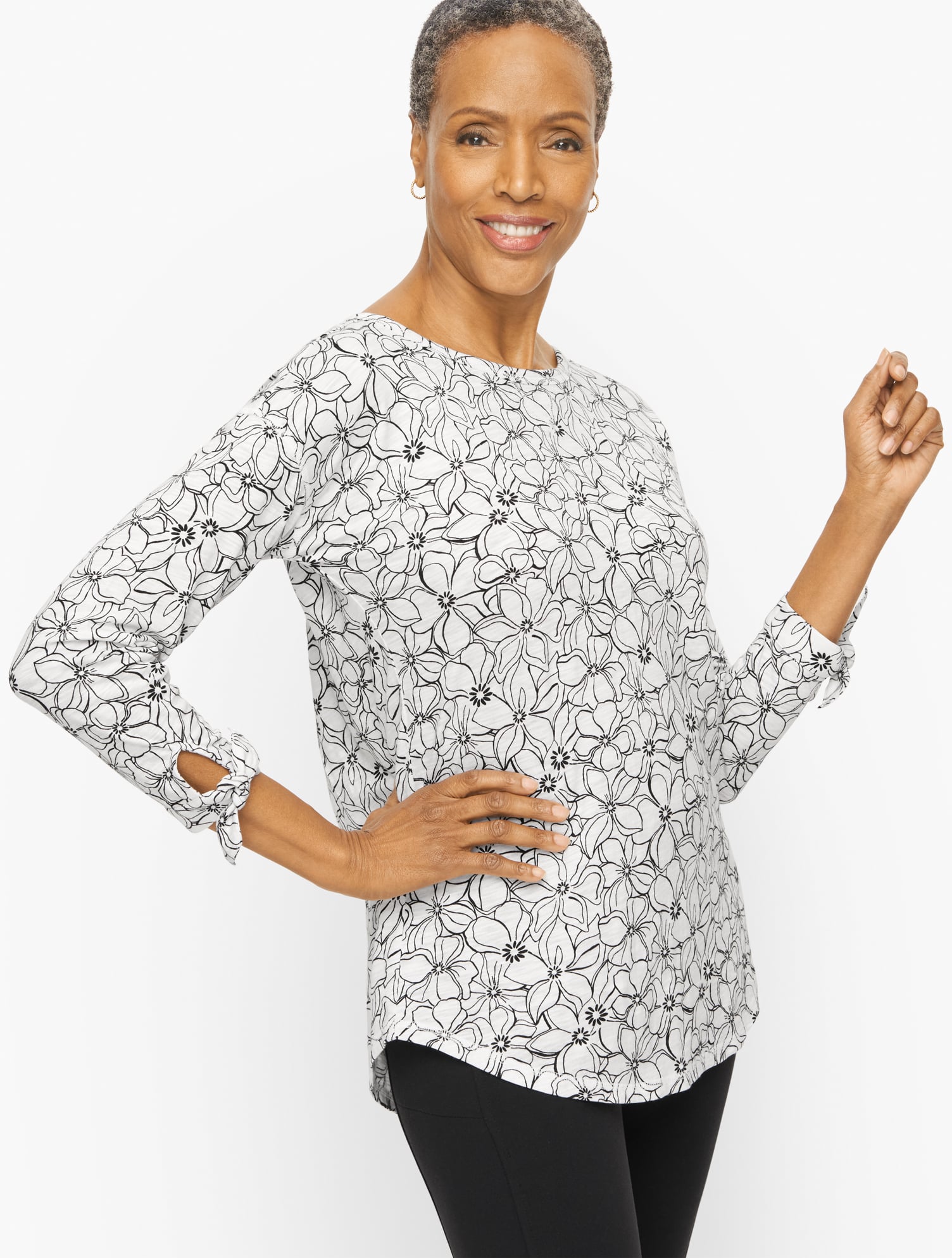 Tie Cuff Top - Graphic Blooms | Talbots