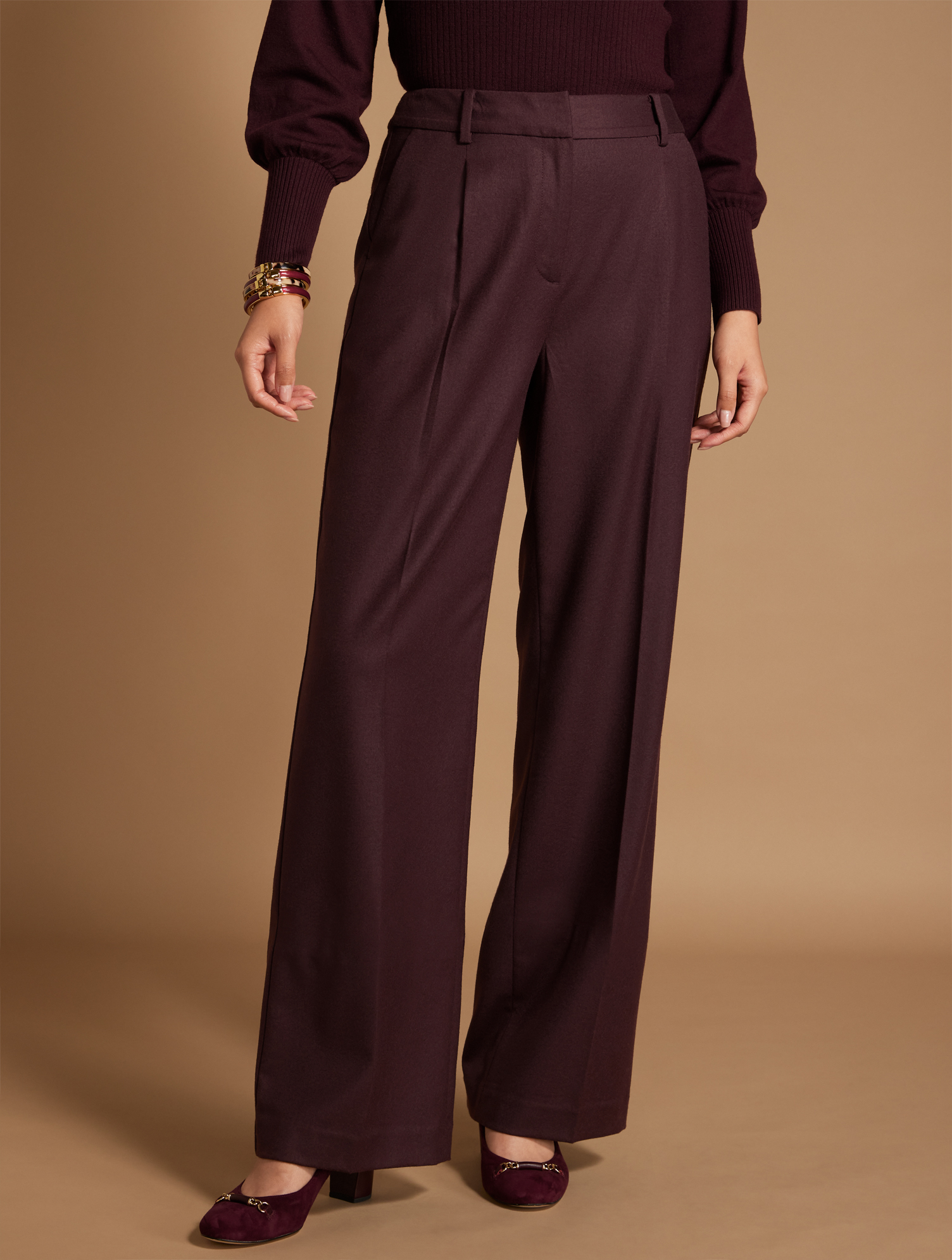 Talbots Luxe Italian Stretch Flannel Wide Leg Pants - Burgundy - 22