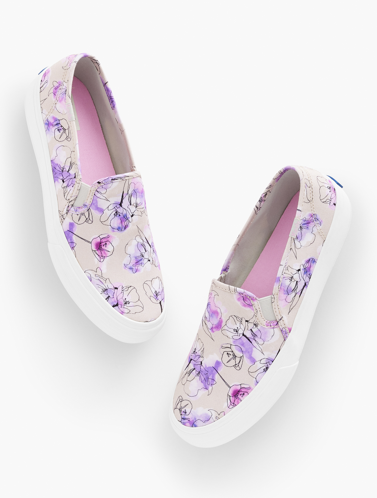 Keds Â® Double Decker Slip-on Sneakers - Watercolor - Grey/purple - 9m - 100% Cotton Talbots In Grey,purple