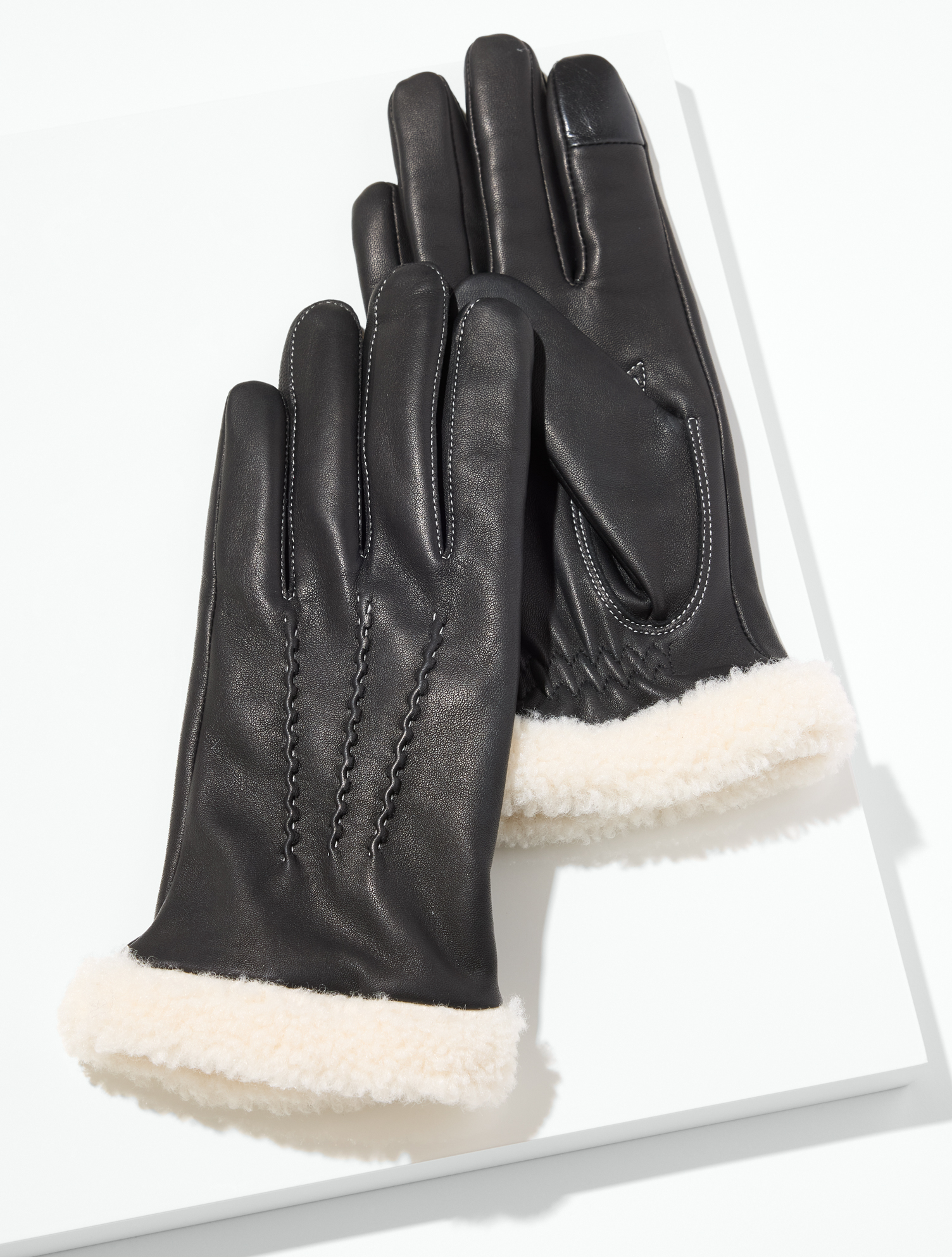 Shearling Trim Leather Gloves
