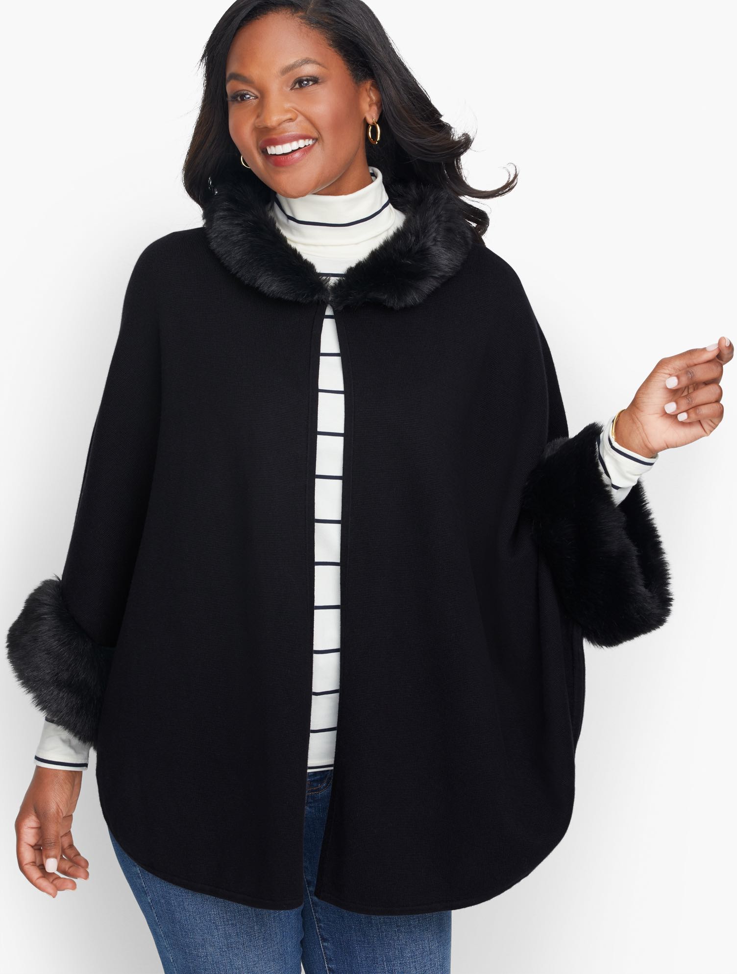 Faux Fur Trim Cape | Talbots display picture 1