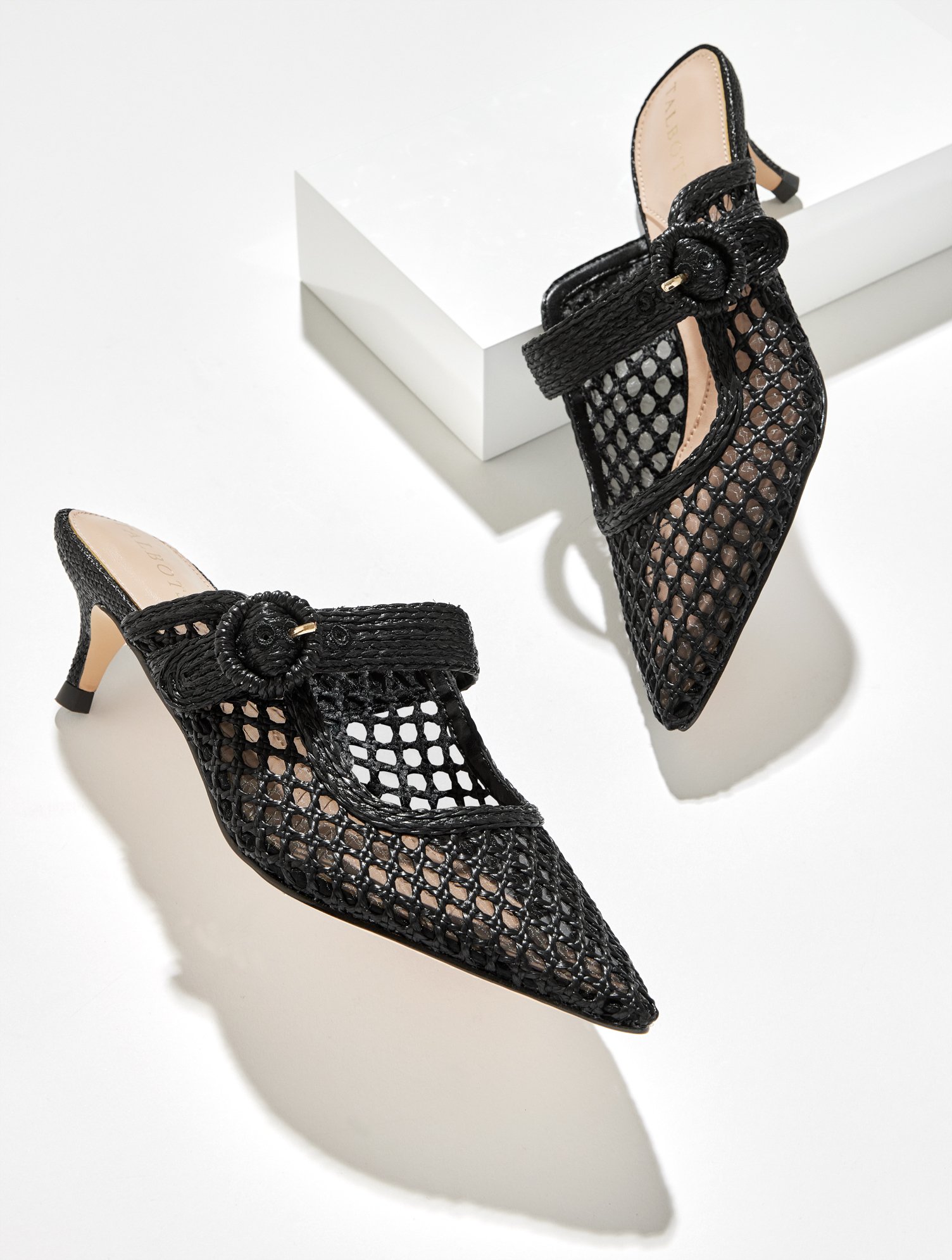 Sylvie Woven Raffia Kitten Heel Mules