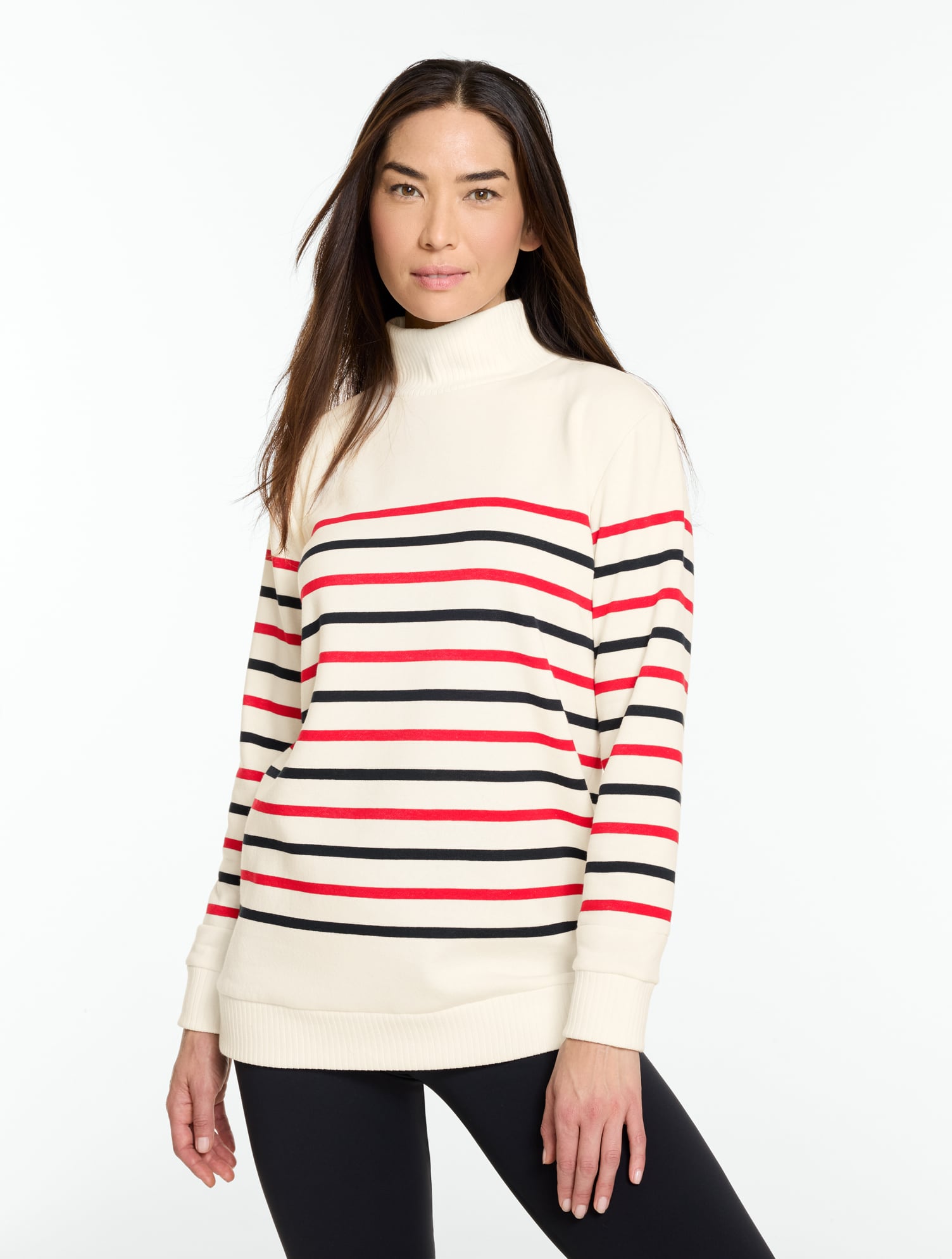 Cozy Fleece Mockneck Pullover - Merry Multi-Stripe