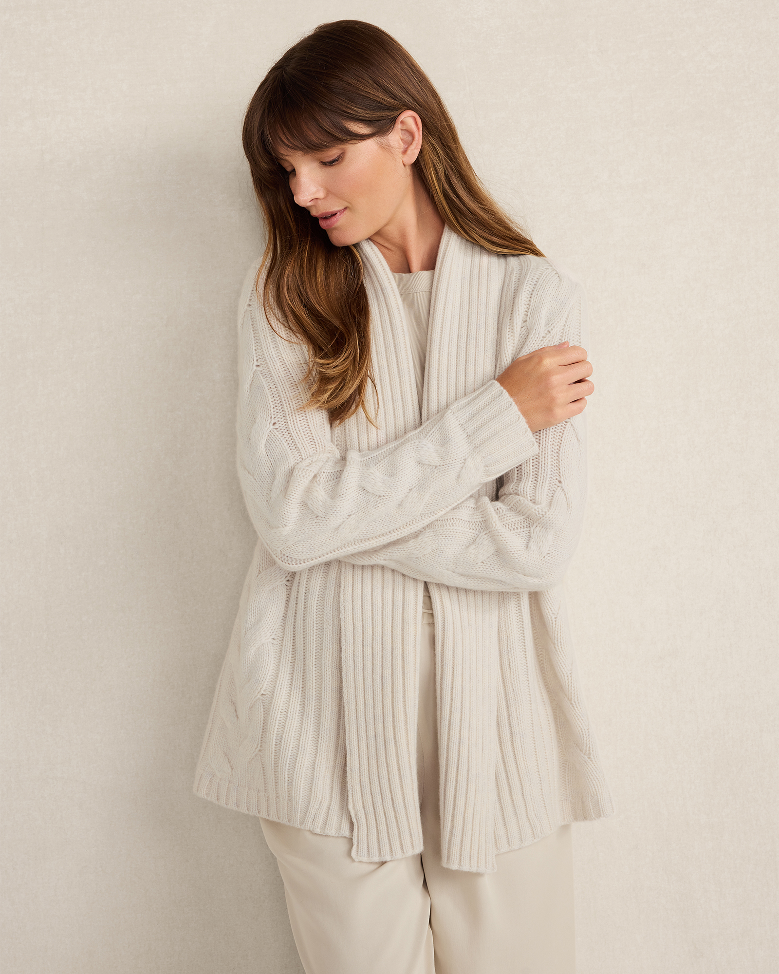 Cashmere Cable Open Front Cardigan