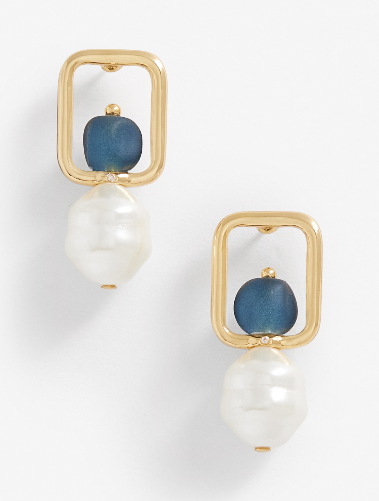 Talbots Contrast Pearl Earrings - Ivory Pearl/gold - 001  In Blue